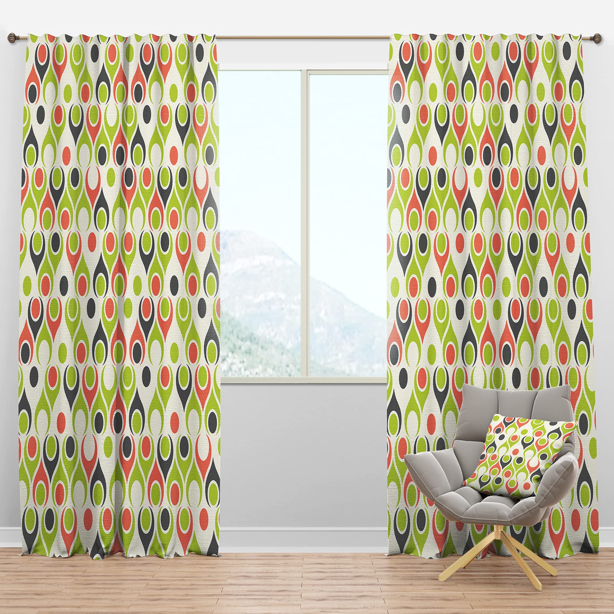 DesignQ Blackout Curtains 'Retro Abstract Drops II' - Thermal Insulated Bedroom & Living Room Curtains - Single Panel 52x84 - Perfect for Home Theater, Nursery & Light Sleepers