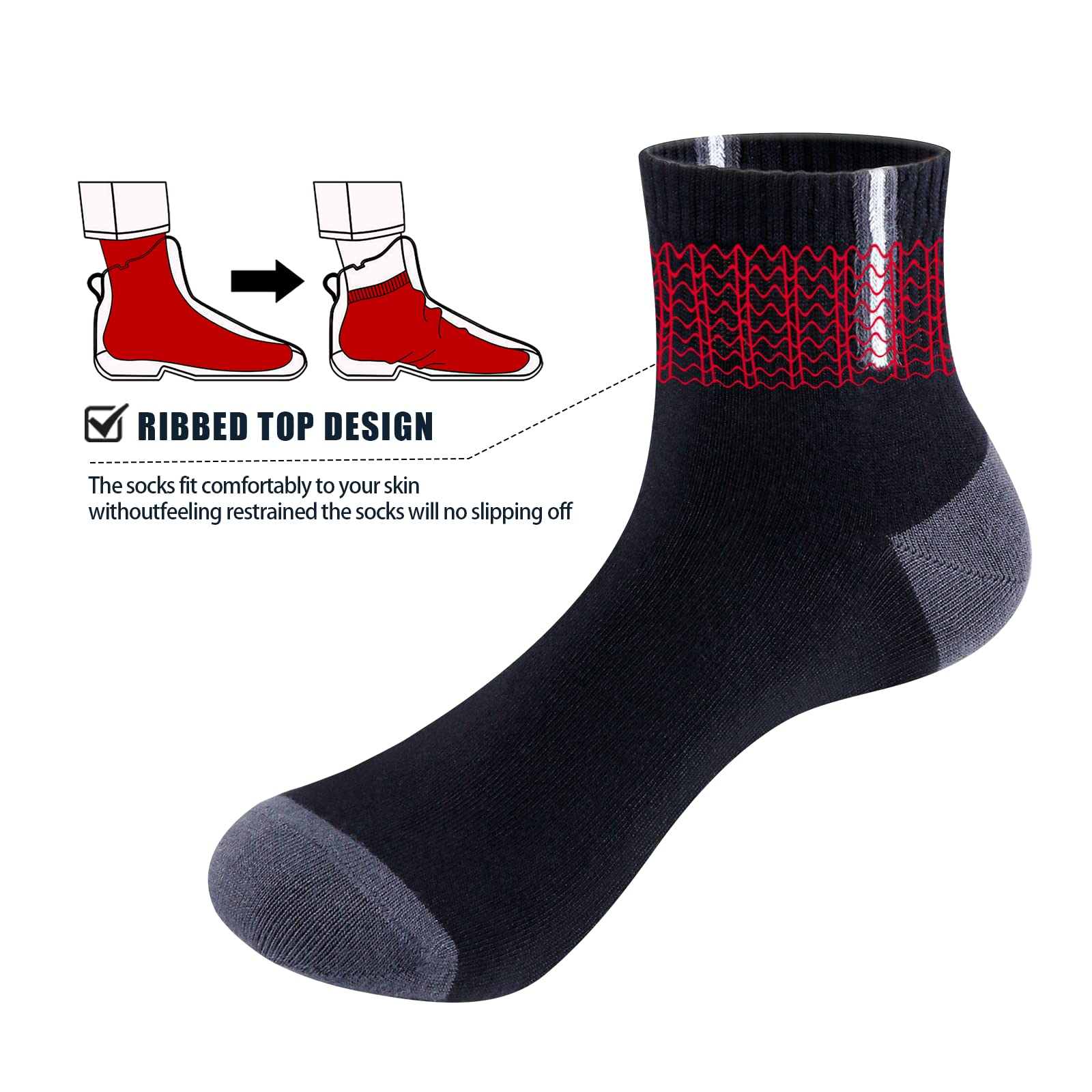 Breathable Bamboo Ankle Socks for Men - Moisturizing Thin Mid Crew Casual Socks (5/10 Pairs) - Perfect for Work, Gym & Everyday Comfort