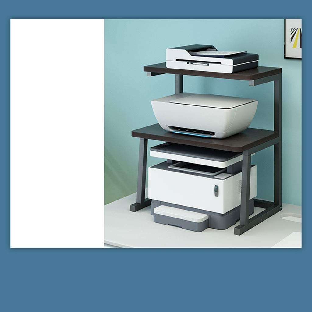 2-Tier Metal Printer Stand for Desktop - Heavy Duty Fixed Frame with Side Support for Office Fax Machine & Home Printer - Space Saving Desk Organizer (Gray) - Perfect for Home Office & Workspace Organization