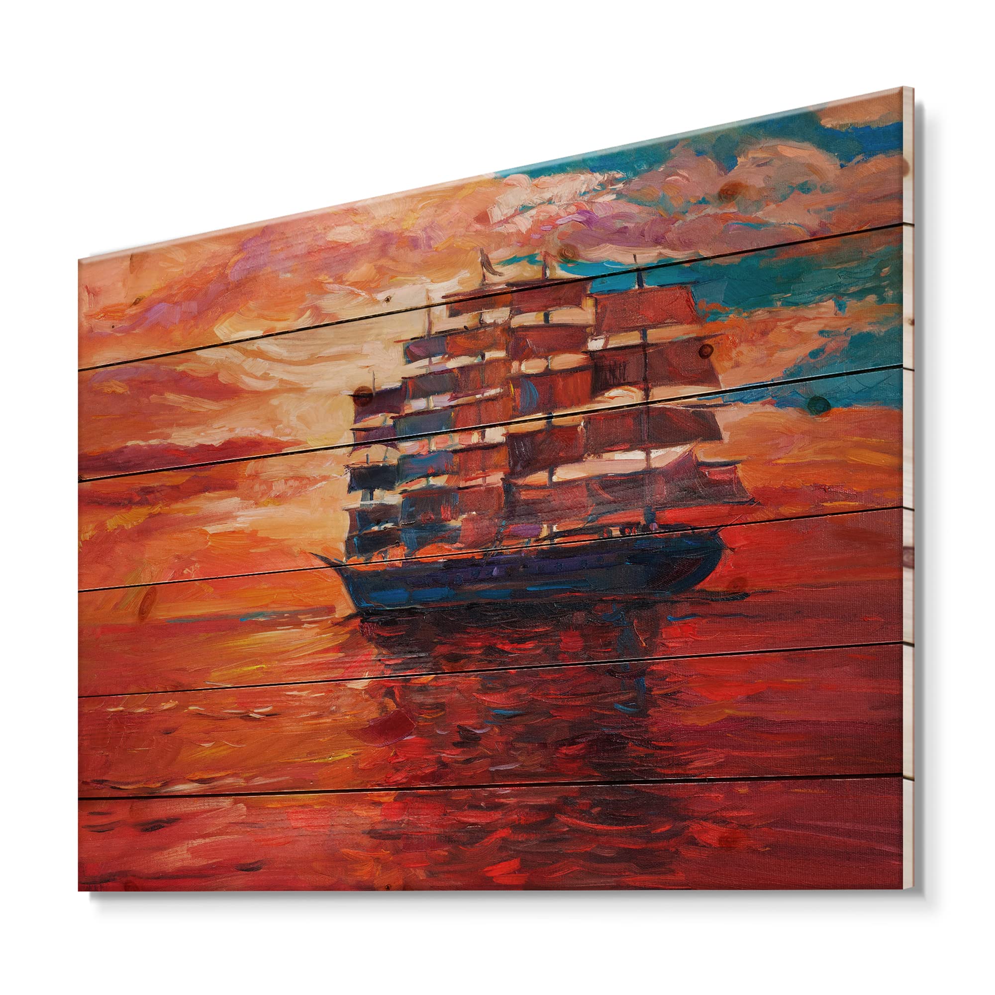 DesignQ Nautical Wood Wall Art - Ocean Sunset Decor for Coastal Homes