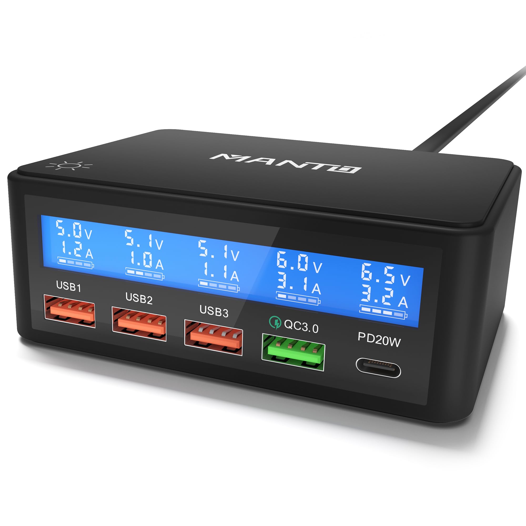 65W USB C Charger with LCD Display - 5 Port PD Fast Charging Station with 20W USB-C & QC 3.0 Ports - Compatible with iPhone 15/14/13, iPad Pro, Samsung Galaxy S23/S22, Xiaomi 13 - Perfect for Home, Office & Travel Charging Needs