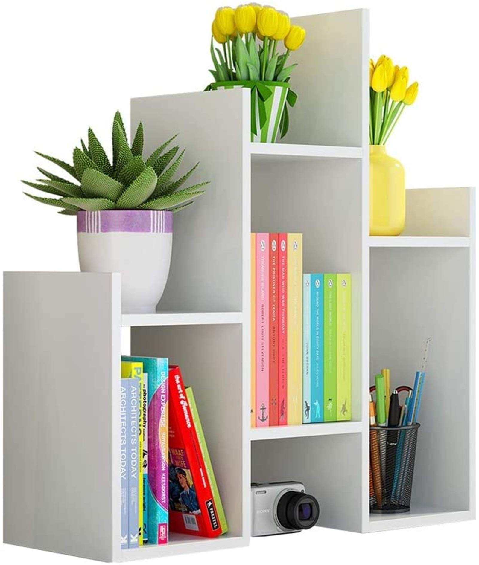 ZZF Desktop Bookshelf - Simple Multi-Layer Office Shelf for Study & Workspace Storage | Compact Mountain Design for Books, Supplies & Decor