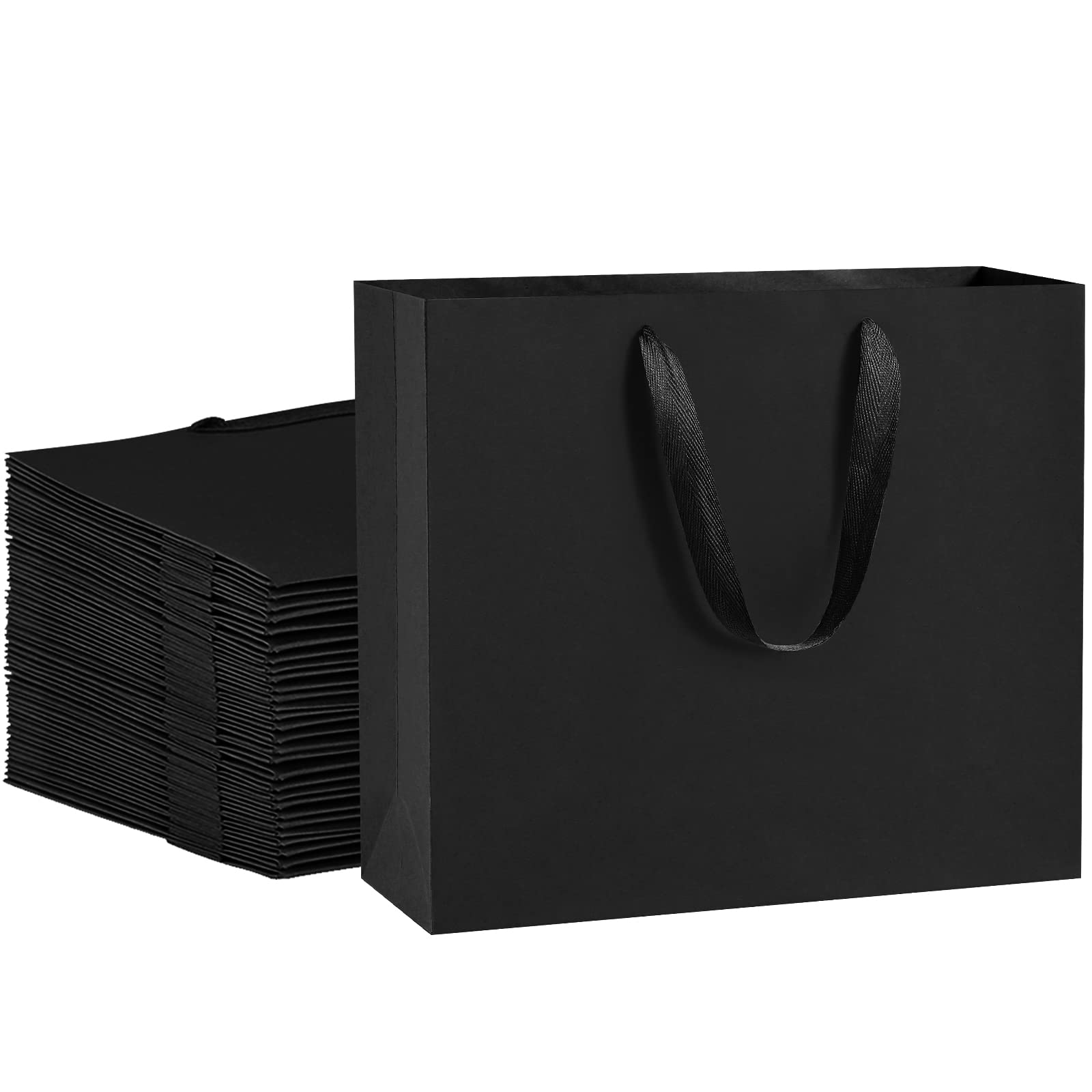 BagDream 25 Pack Black Kraft Paper Gift Bags with Handles - 12.5x4.5x11 Inches Bulk Shopping Bags for Retail, Grocery, Party Favors & Gift Wrapping | Perfect for Birthday Parties, Weddings, Christmas Gifts & Store Merchandise