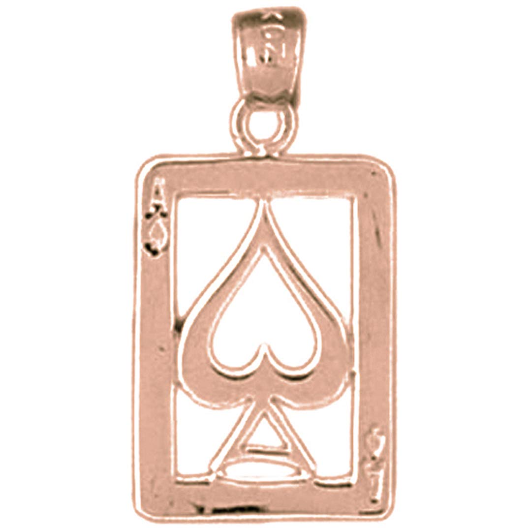 14K Solid Rose Gold Playing Cards Ace of Spades Pendant Necklace - 24mm Elegant Jewelry for Women, Gift for Card Game Lovers, Casino Night & Special Occasions