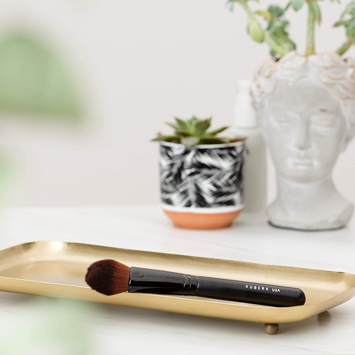 KUBERA Vegan Cruelty-Free Face Powder Blush Brush - 100% Synthetic Small Pointed Makeup Brush for Precision Application & Blending | Made in USA | Perfect for Contouring, Highlighting & Everyday Makeup
