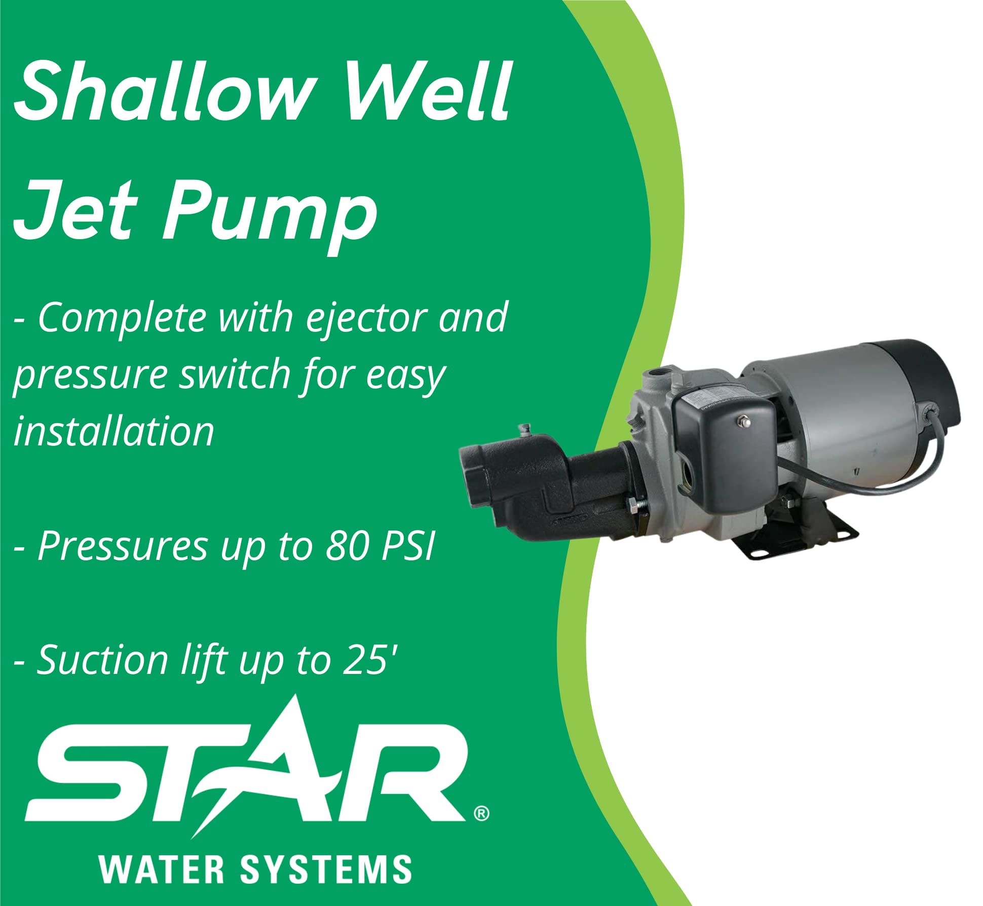 Star JHU10S 1 HP High Pressure Shallow Well Jet Pump - Cast Iron Construction | Made in USA with US Components | Ideal for Residential Water Supply, Irrigation & Farm Use