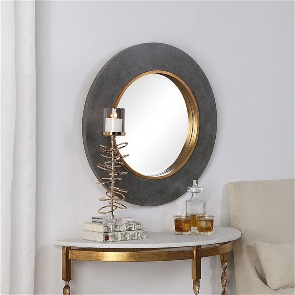 BOWERY HILL Modern Decorative Wall Mirror - Charcoal & Antique Gold Finish - Perfect for Living Room, Bedroom, or Entryway Decor
