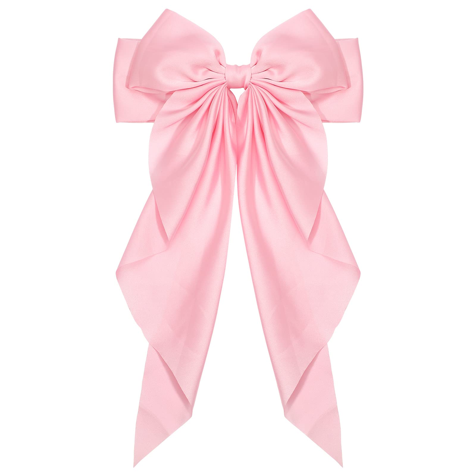 1PC Large Satin Hair Bows for Women & Girls - Giant Long Ribbon Bow Hair Clips, Ponytail Holder, Silk Hair Accessories (Pink) - Perfect for Weddings, Parties & Everyday Style
