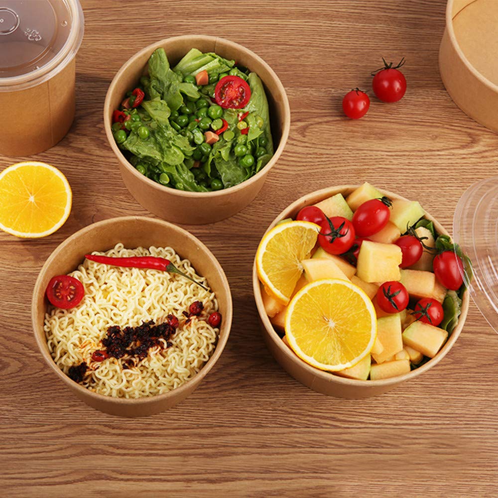 42 Oz Large Disposable Paper Bowls (50 Count) - Heavy Duty Salad Bowls for Hot & Cold Food, Soup, Noodles - 1300ml Capacity - Perfect for Parties, Picnics, Catering & Takeout Meals