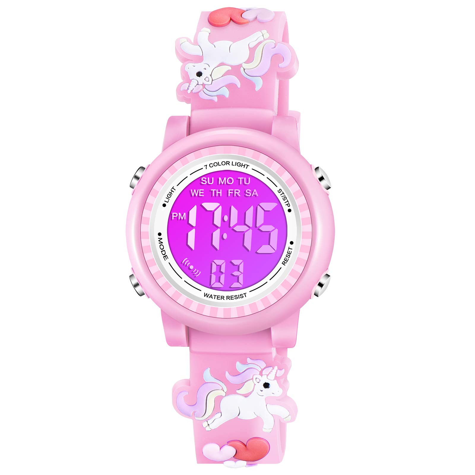 Venhoo Kids Digital Watch - 3D Cartoon Waterproof Watch with 7 Color LED Lights, Alarm & Stopwatch for Girls Ages 3-10 | Perfect for School, Playtime & Outdoor Activities