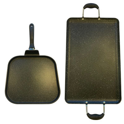 Premium Marble Griddle Set (2-Pack) - Double & Square Griddles for All Stove Types - Perfect for Grilling, Searing & Serving - Ideal for Home Kitchen & Outdoor Cooking