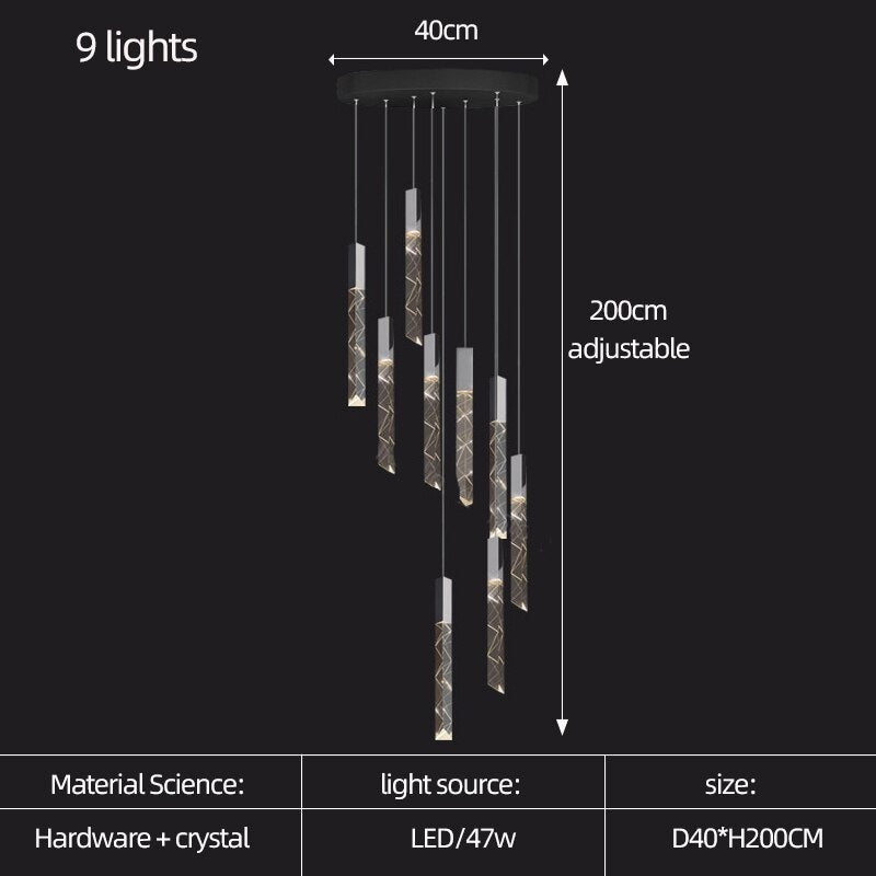 Elegant Crystal Chandelier for Staircase - Modern LED Stairway Lighting Fixture - Perfect for Foyer, Grand Entrance & Luxury Home Decor