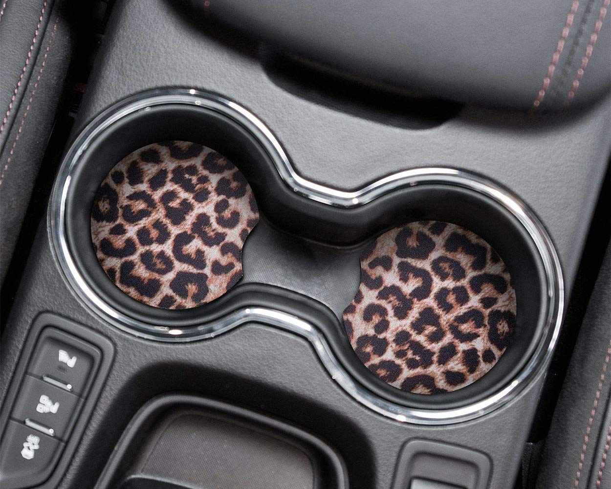 2.75 Inches Absorbent Car Cup Coasters for Women - Leopard Print, Set of 2 | Non-Slip Drink Holders for Cars, Perfect Auto Accessories for Women & Girls - Great for Road Trips, Commuting & Daily Driving