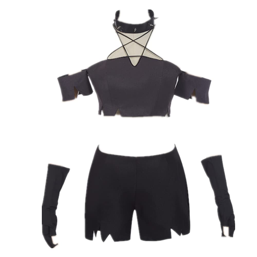 Helluva Boss Loona Cosplay Costume for Women - Black Halter Neck Vest, Shorts, Necklace & Gloves Set | Halloween Party, Anime Convention & Cosplay Events Outfit