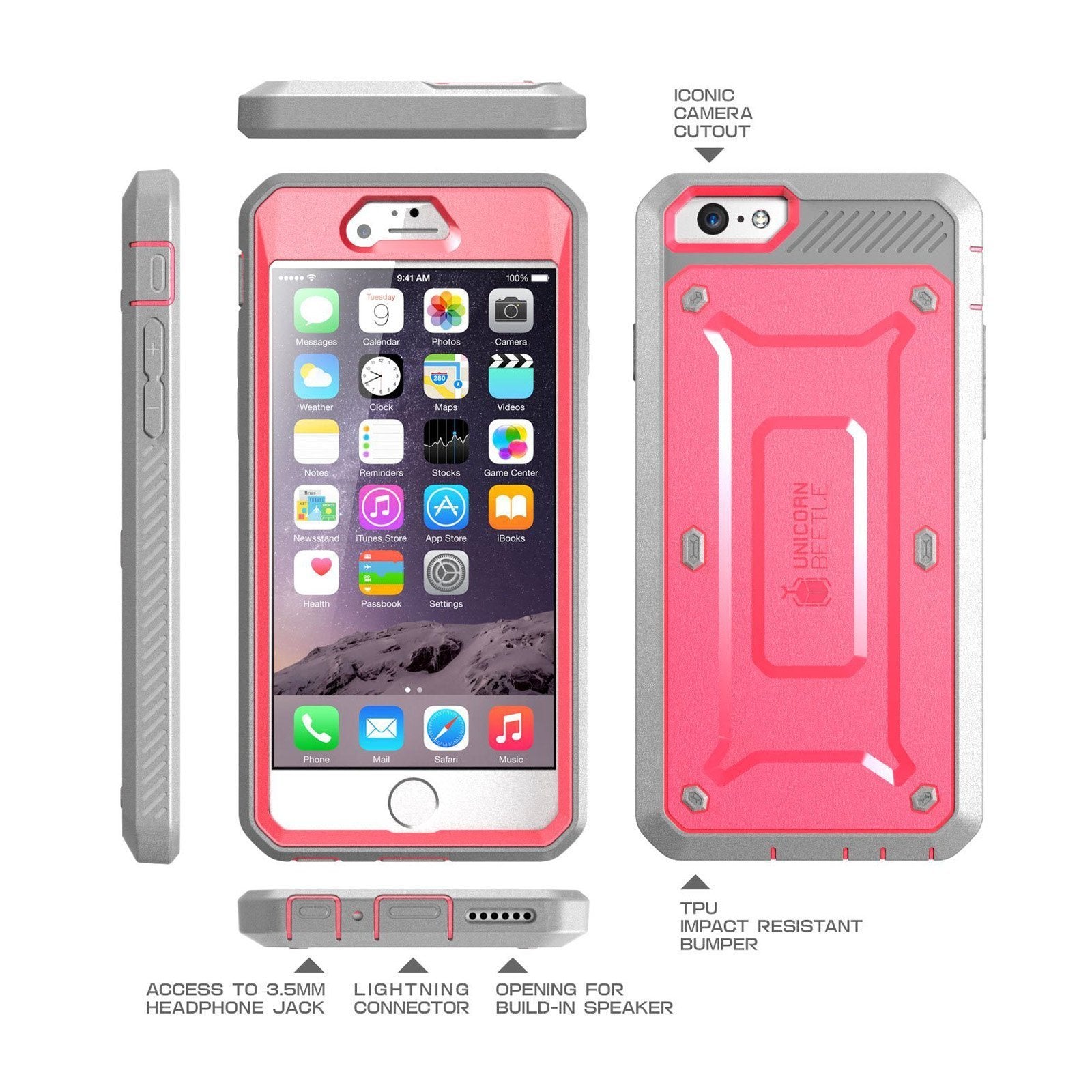 iPhone 6 / 6S Unicorn Beetle Pro Full Body Rugged Holster Case with Built-in Screen Protector - Shockproof, Heavy Duty Protection for Outdoor, Work & Everyday Use (Pink)