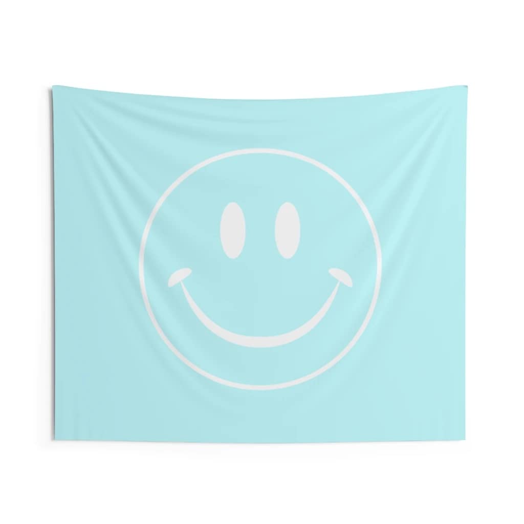Lotus Atelier Teal Smiley Face Tapestry Wall Hanging - 60