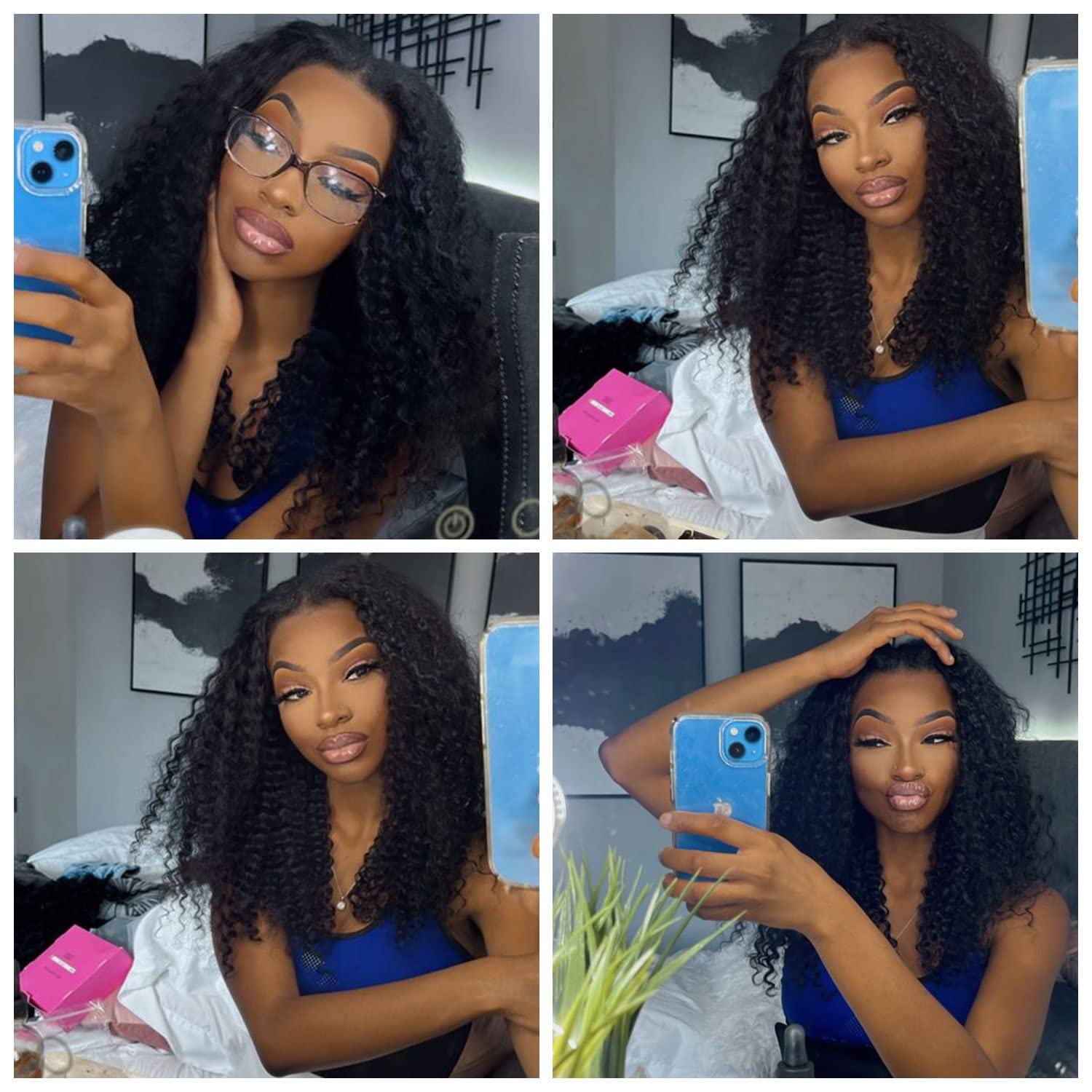 V SHOW 20 Inch V Part Deep Wave Human Hair Wigs - Glueless No Leave Out Curly Wave U Part Wig 150% Density (Natural Black) for Women | Perfect for Daily Wear, Parties & Special Occasions