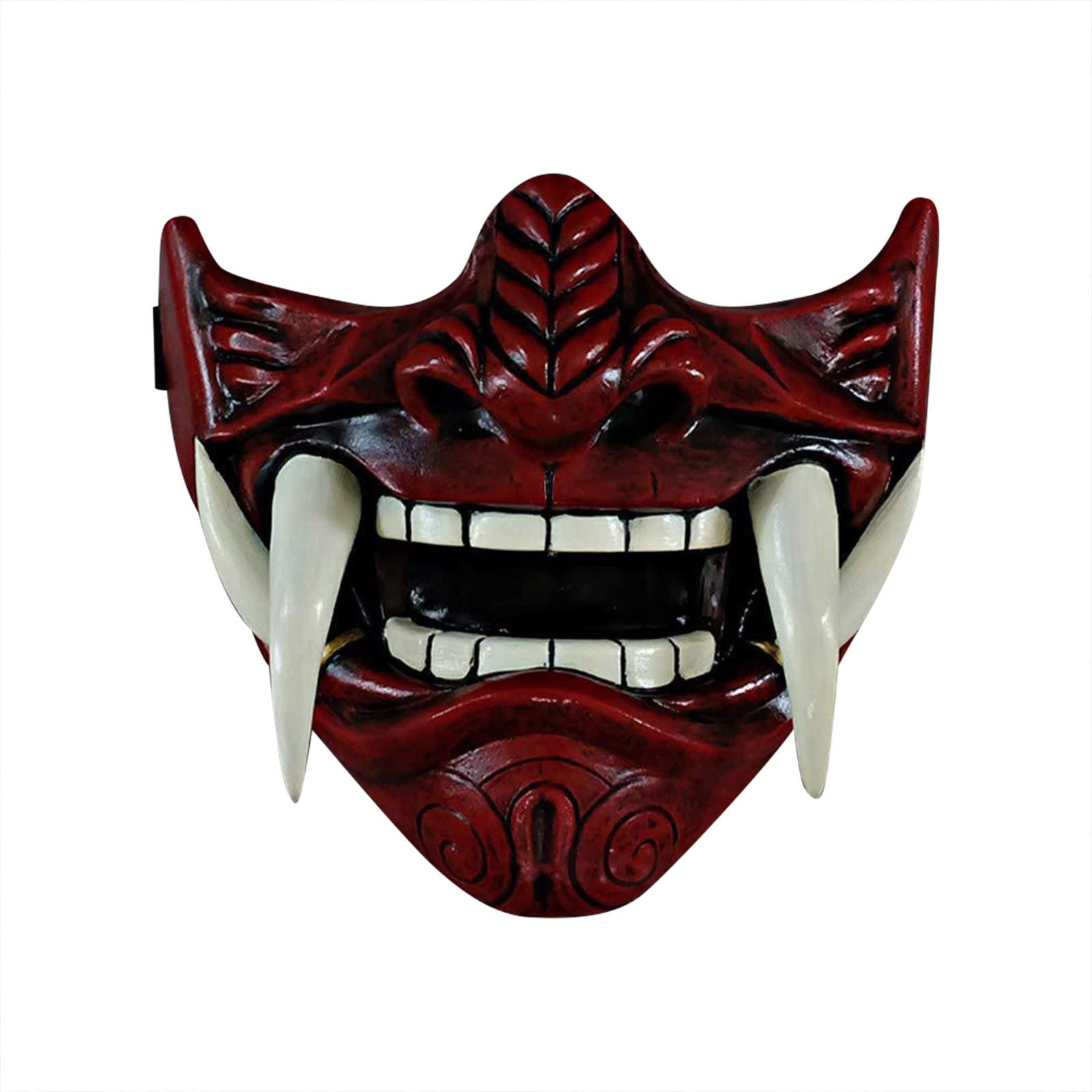 Japanese Hannya Demon Oni Samurai NOH Kabuki Half Face Mask - Scary Halloween Cosplay Costume for Men, Party, and Horror Events - Perfect for Halloween Decorations, Themed Parties, and Cosplay Enthusiasts