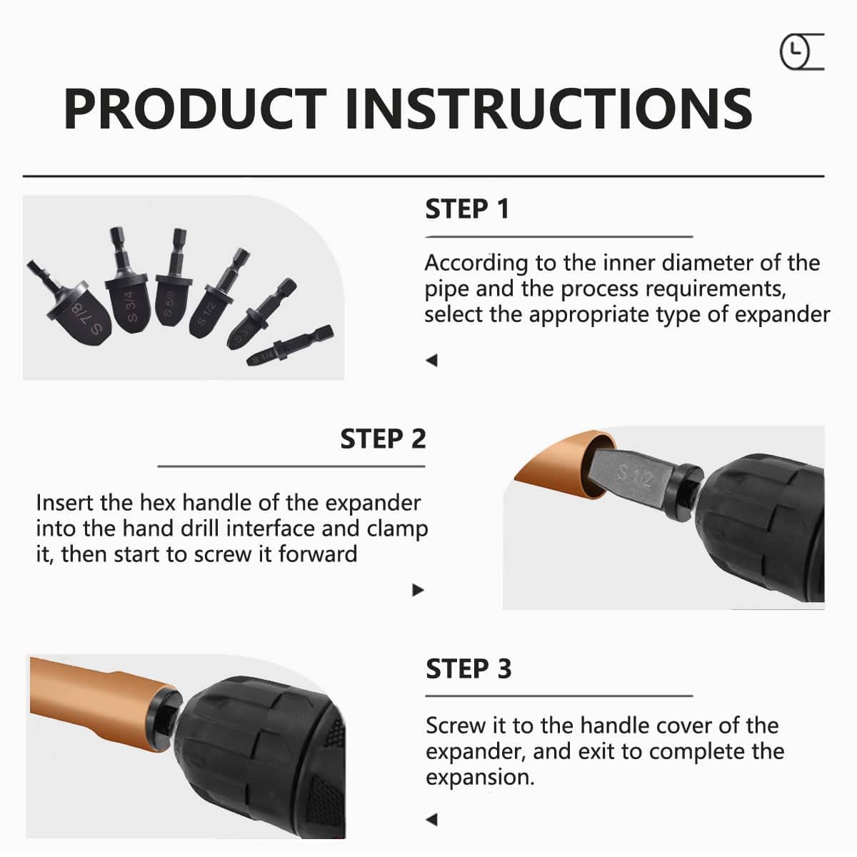 Hymnorq 6-Piece HVAC Tube Swaging Tool Kit with Drill Bits - Copper Pipe Expander Set (7/8