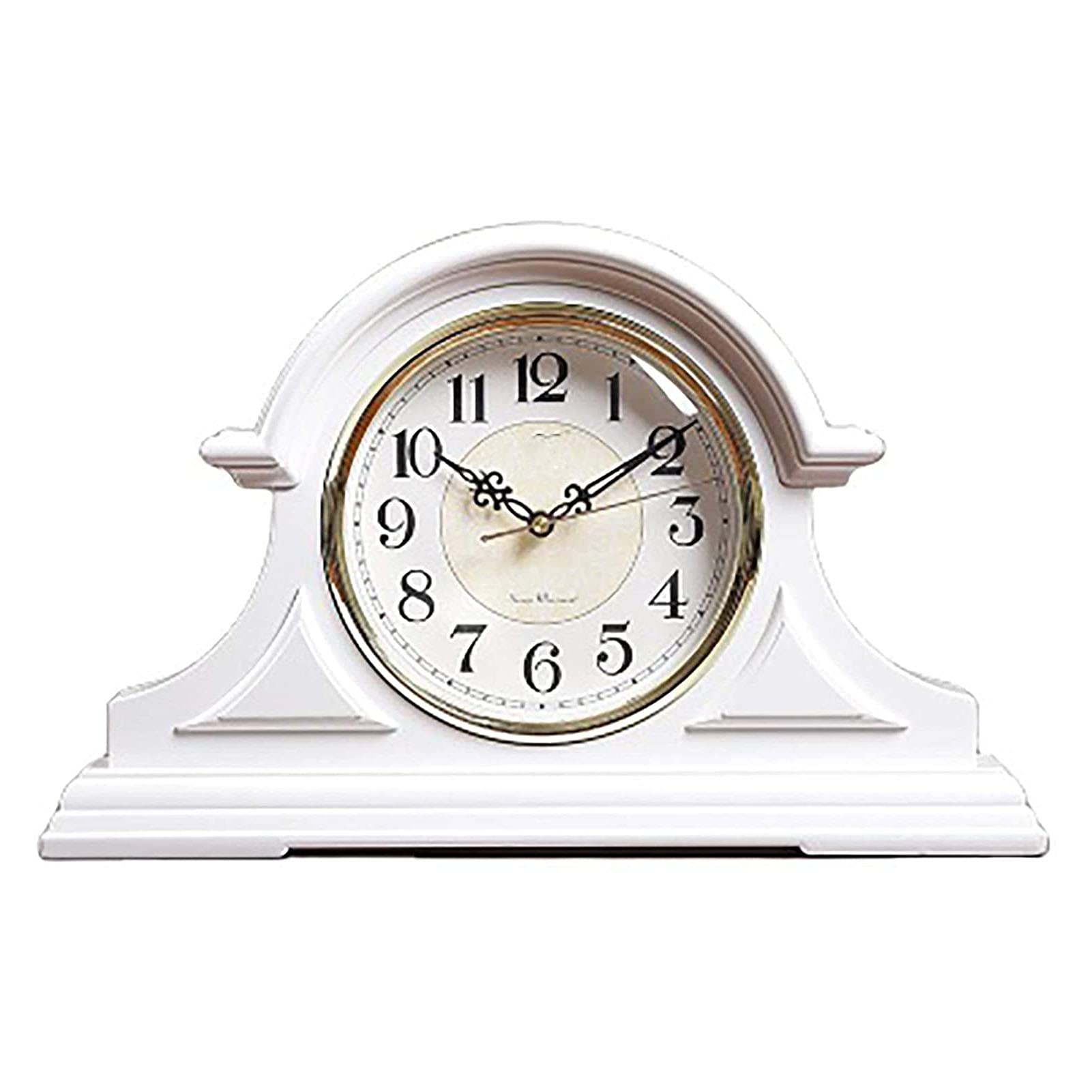 Vintage Wooden Silent Mantel Clock - Battery Operated Retro Table Clock with Chimes for Living Room Decor, Home Office & Bedroom - White (Home Décor, Gift Idea)