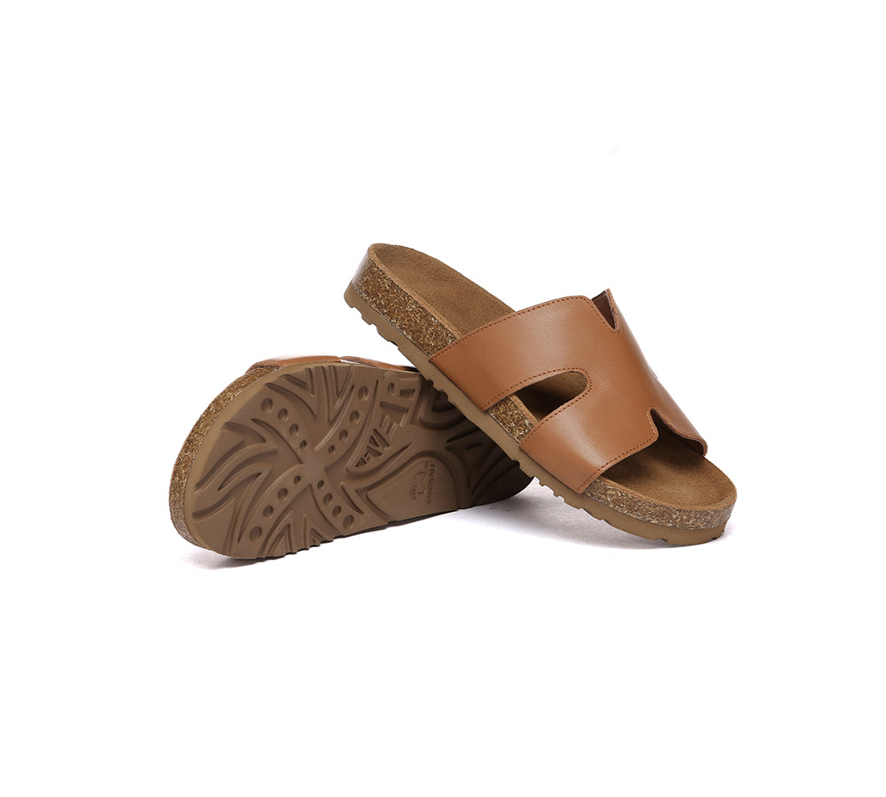 EVERAU® Women's Leather Slides - Comfortable Flat Sandals for Casual Wear, Home, Beach & Poolside Relaxation