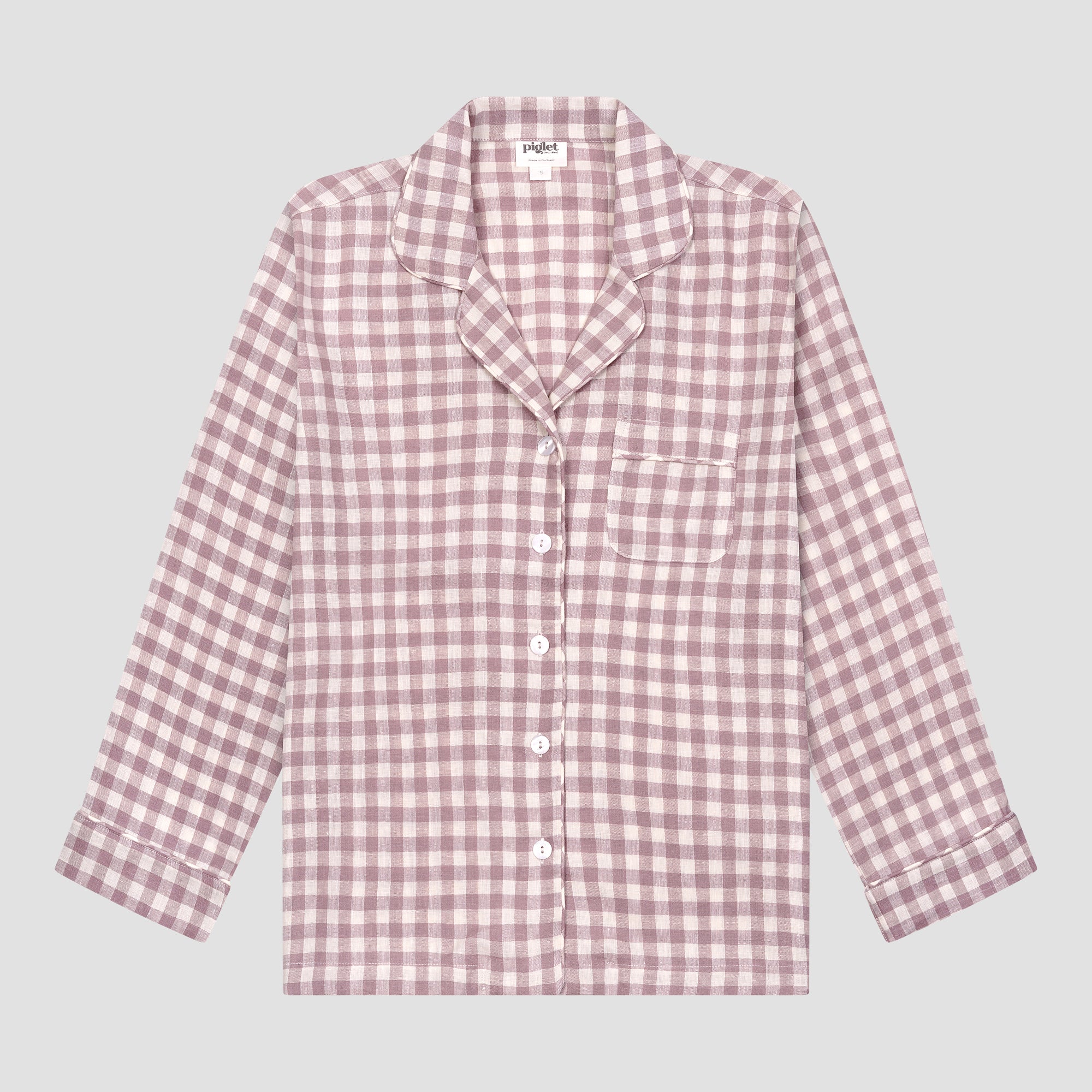 Elderberry Gingham Linen Women's Pajama Shirt - Soft & Breathable Sleepwear for Women - Perfect for Nighttime Comfort, Lounge Wear & Cozy Evenings at Home