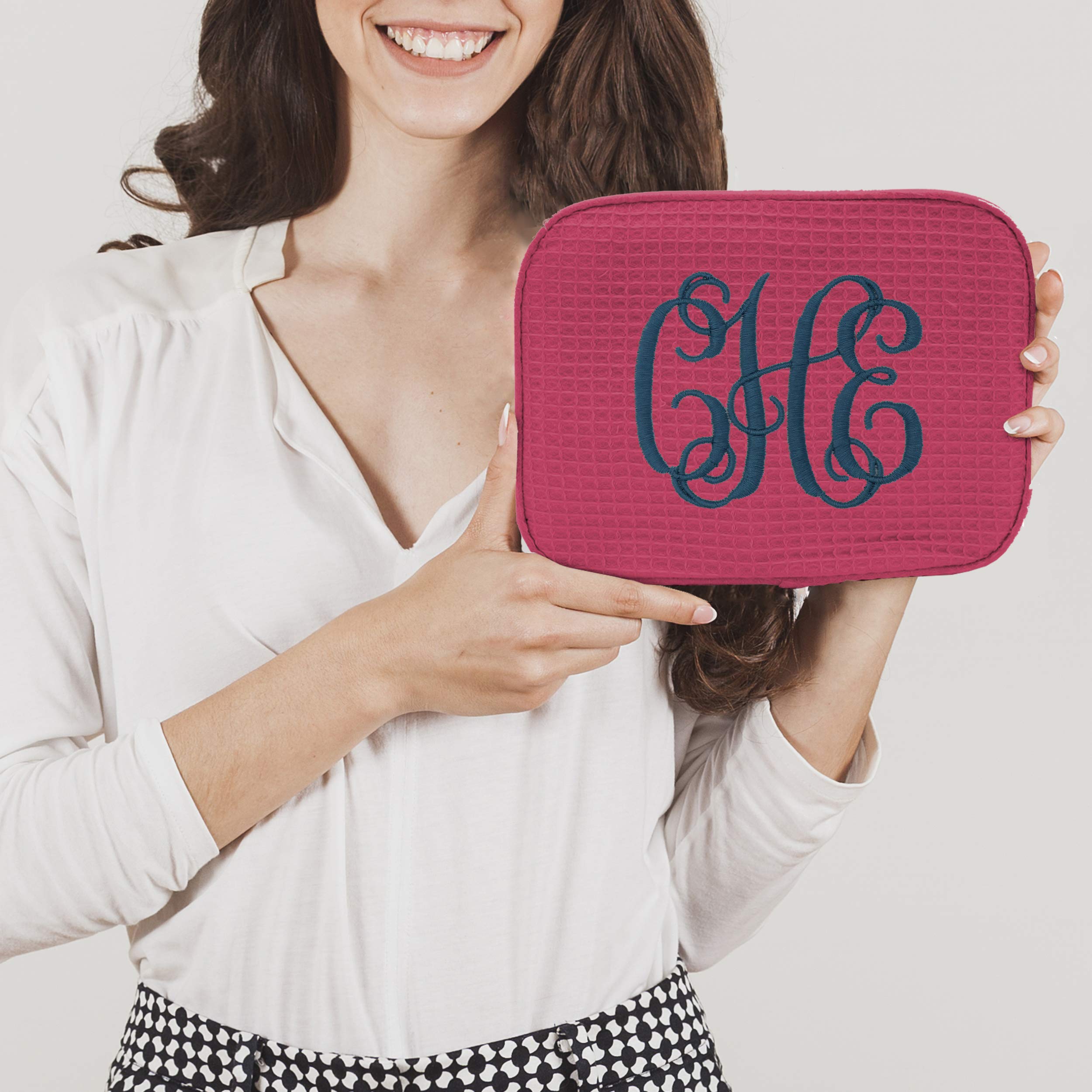 Personalized Makeup Bag for Bridesmaids - Custom Monogrammed & Embroidered Cosmetic Case (Hot Pink) - Perfect for Weddings, Bachelorette Parties & Travel