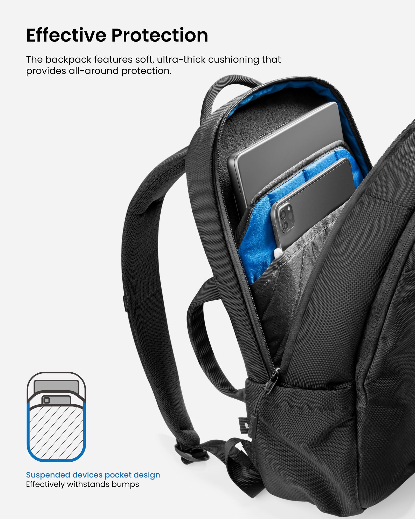 tomtoc Minimalist Laptop Backpack 20L - Water-Resistant Cordura Ballistic Nylon Daypack for 15.6 Inch Notebook, UrbanEX-T65 Black - Perfect for Daily Commute, Work & Travel