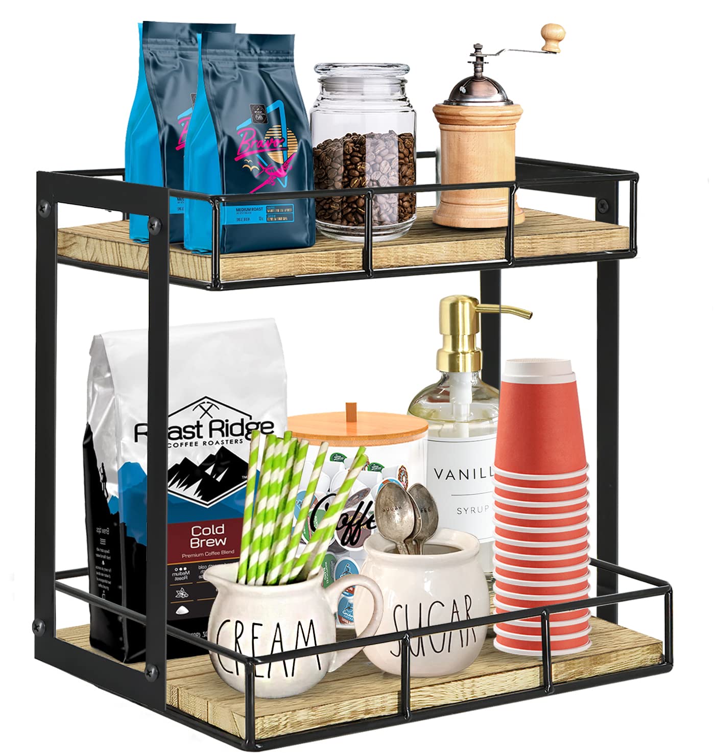 2-Tier Coffee Station Organizer - Coffee Pod & K-Cup Holder with Condiment Storage | Stylish Coffee Bar Accessory for Home & Office | Perfect Coffee Lovers Gift for Kitchen Decor & Entertaining
