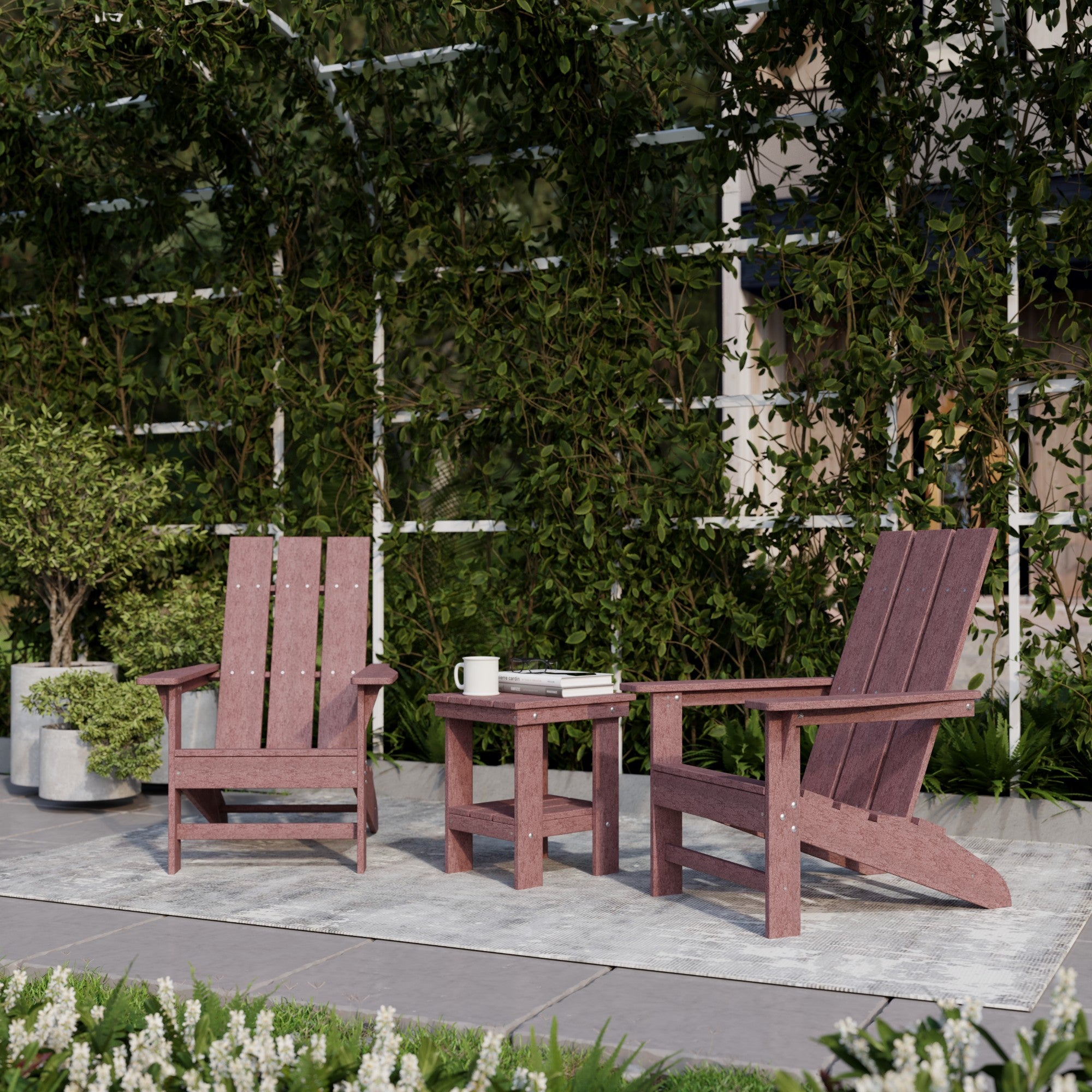 Freedom 3-Piece Modern Adirondack Chair Set with Side Table - Outdoor Patio Furniture for Backyard, Garden & Poolside Relaxation