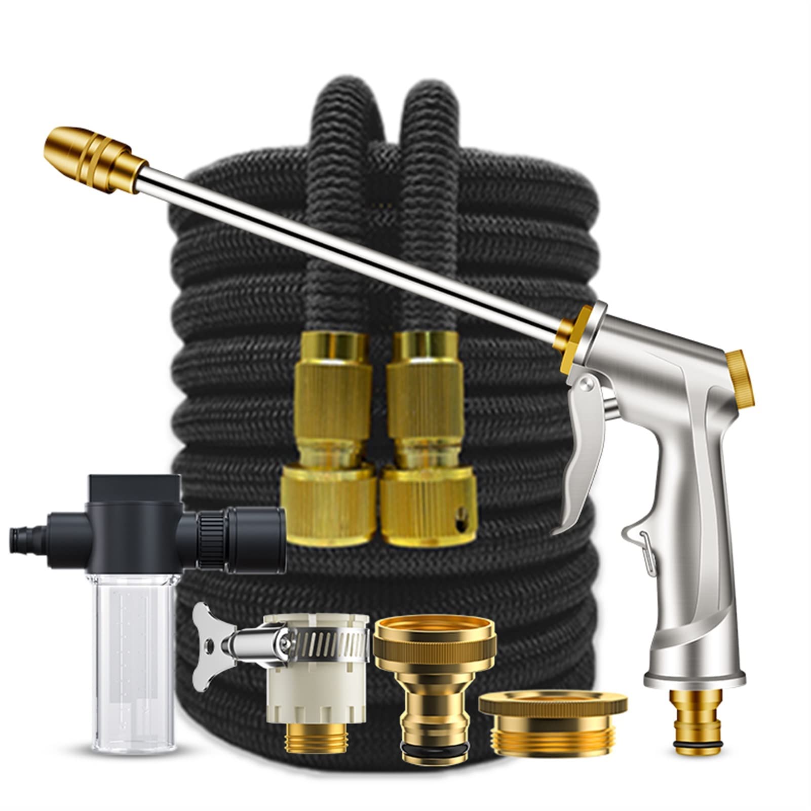SYKIA 50ft Expandable Garden Hose - Flexible Magic Water Hose with High Pressure Foam Spray Gun for Home, Car Wash, Watering & Irrigation | Lightweight, Durable & Leak-Proof Outdoor Use