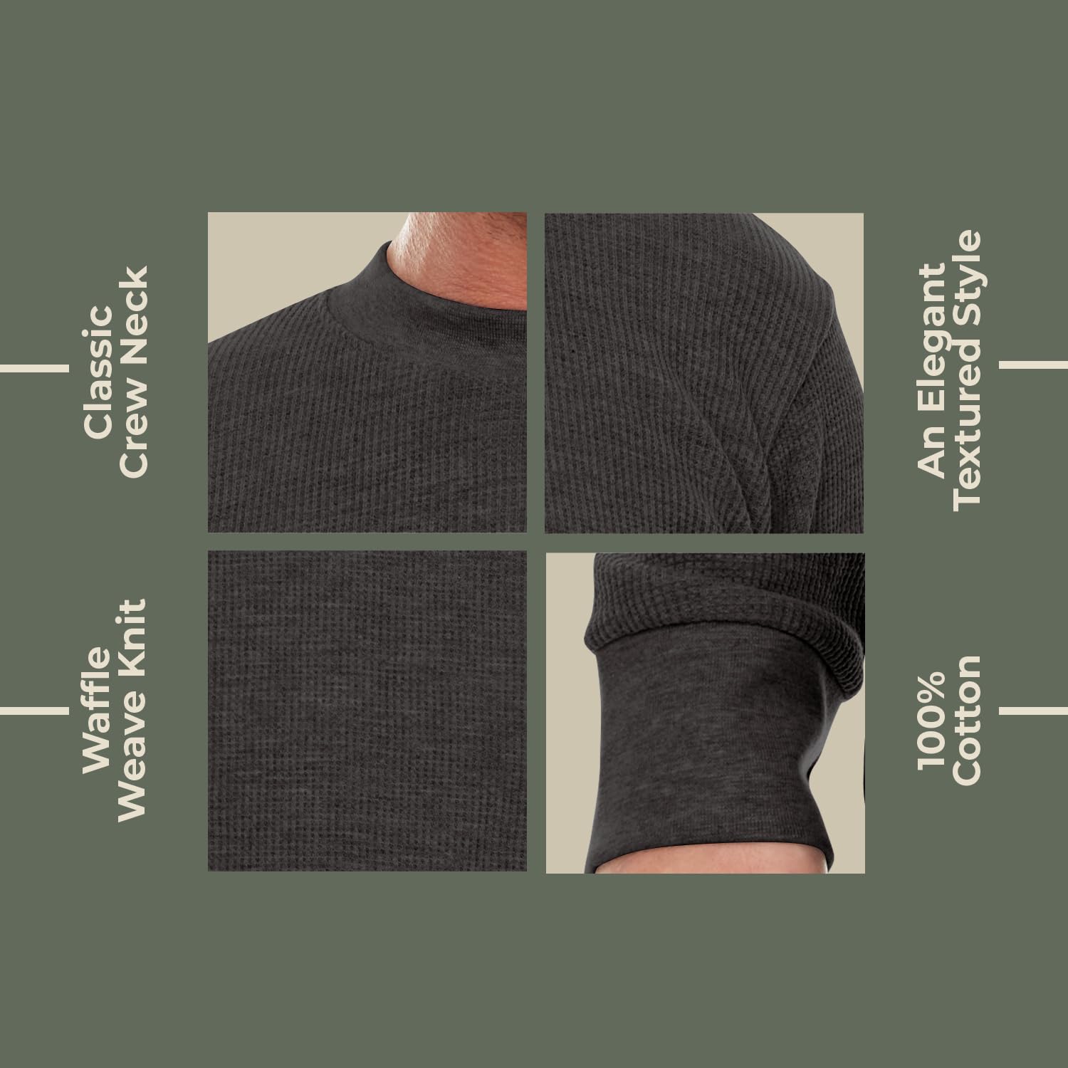 JMR Men’s Heavyweight Waffle Thermal Shirt - 100% Cotton Long Sleeve Base Layer - Warm & Breathable Winter Wear for Outdoor Activities, Hiking, and Camping