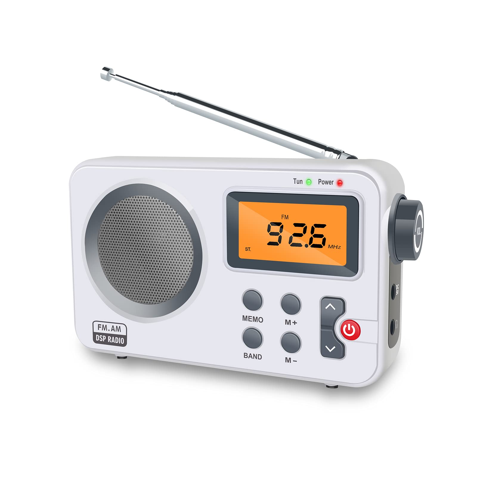 Vnaovd Portable AM FM Radio with LCD Screen - Best Reception, Long Battery Life, Digital Alarm Clock | Compact AM FM Player for Home, Office, Travel, Emergency | Powered by AC or 4AA Batteries (Batteries Not Included)