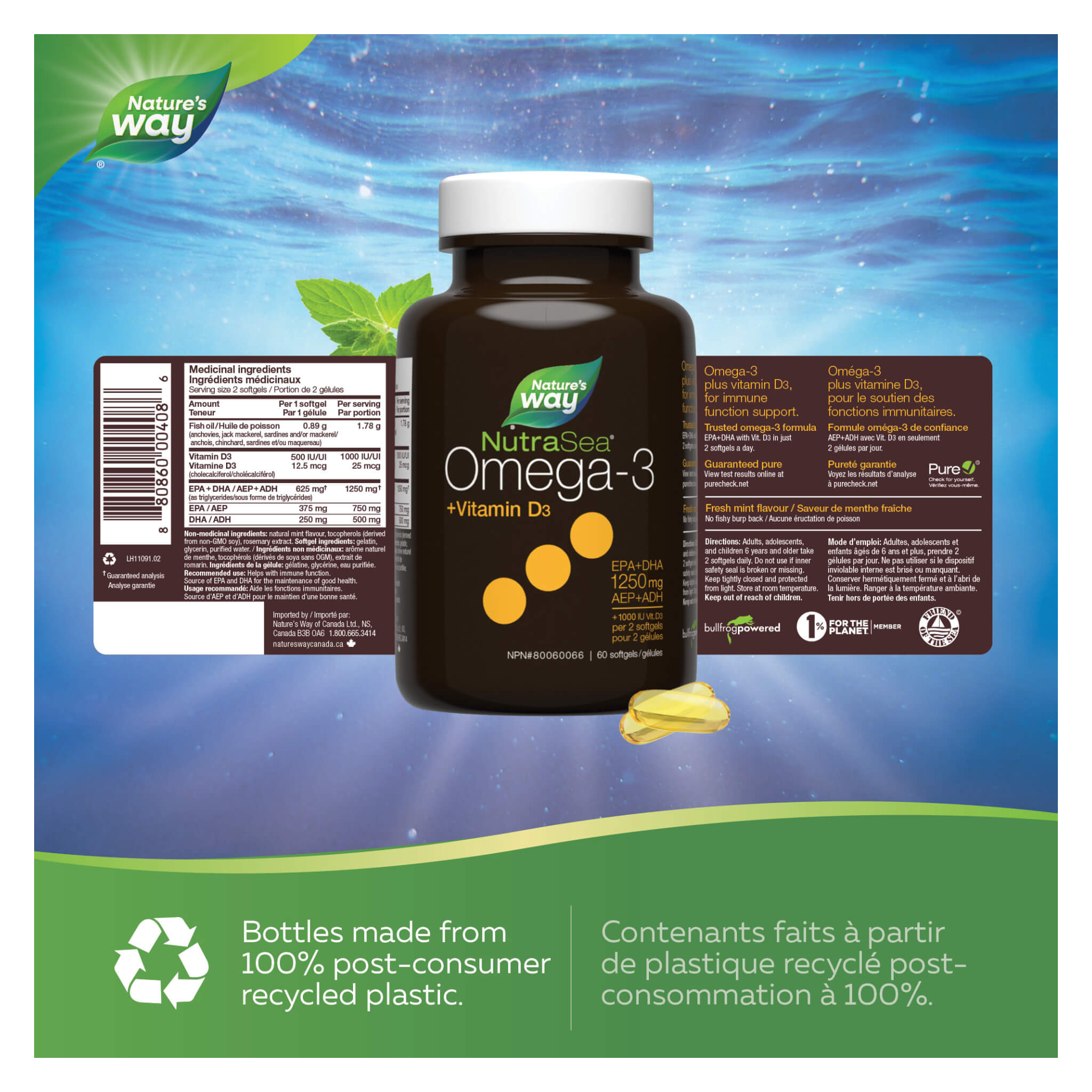 NutraSea +D Omega-3 Liquid Gels with Fresh Mint Flavor - High Potency Fish Oil Supplement for Heart, Brain & Joint Health - Supports Immunity & Cognitive Function - Great for Adults & Active Lifestyles