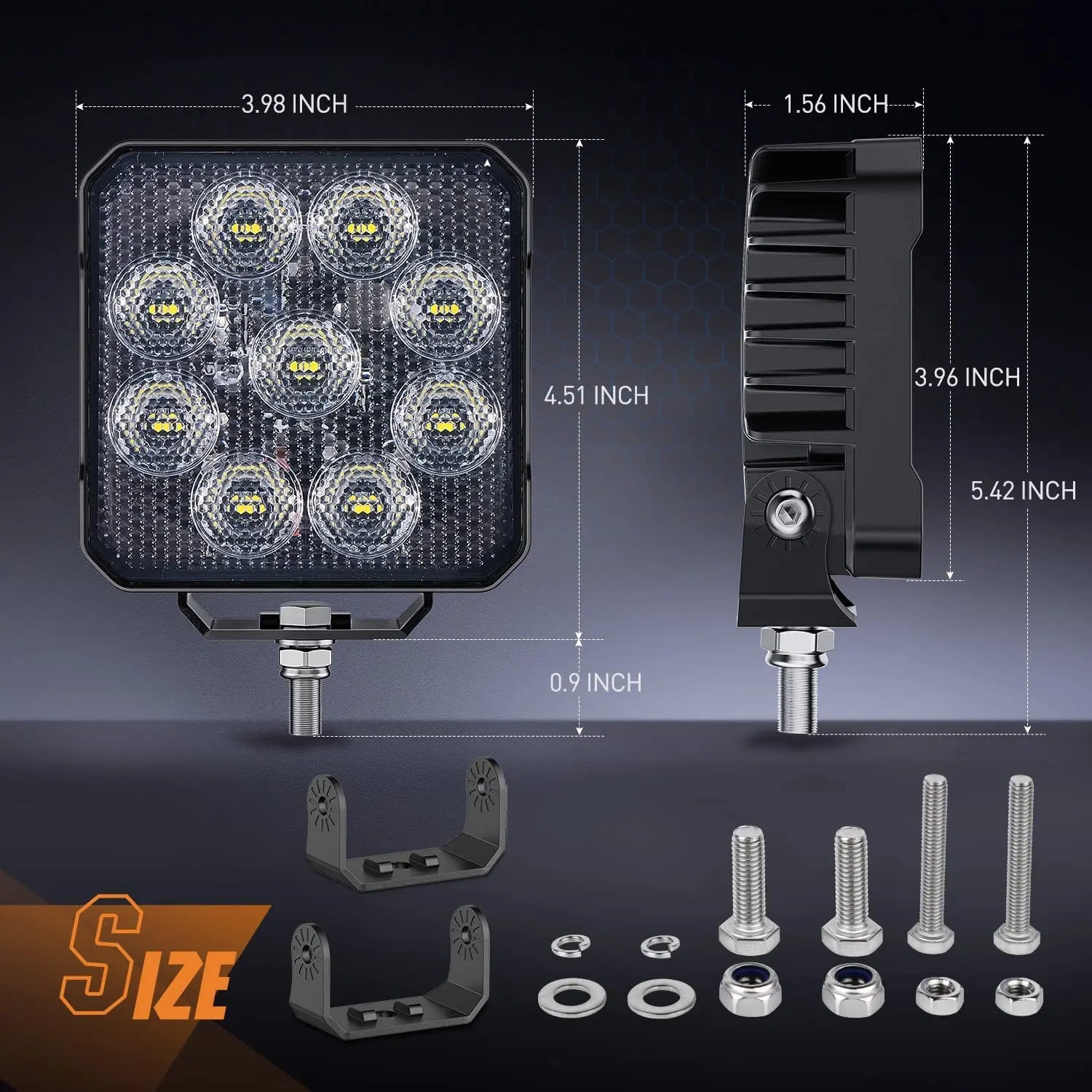 4 Inch 27W 3370LM Square LED Work Lights with Built-in EMC (2-Pack) - Bright Flood Lighting for Garage, Workshop, Warehouse, and Outdoor Job Sites