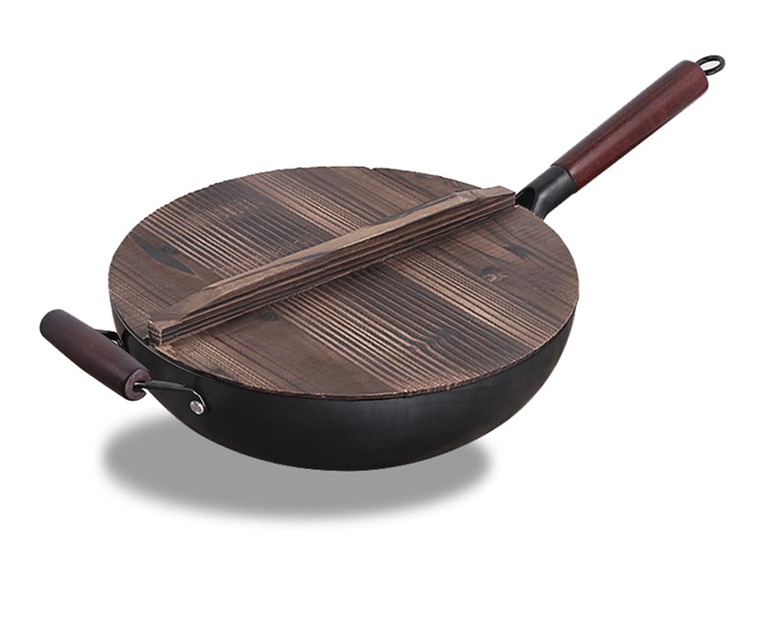 Premium Cast Iron Wok Pan - 14 Inch Heavy Duty Uncoated Chinese Stir Fry Skillet | Hand-Forged Carbon Steel Cookware for High Heat Cooking | Perfect for Stir-Frying, Deep Frying & Asian Cuisine | Ideal for Home Kitchen & Restaurant Use