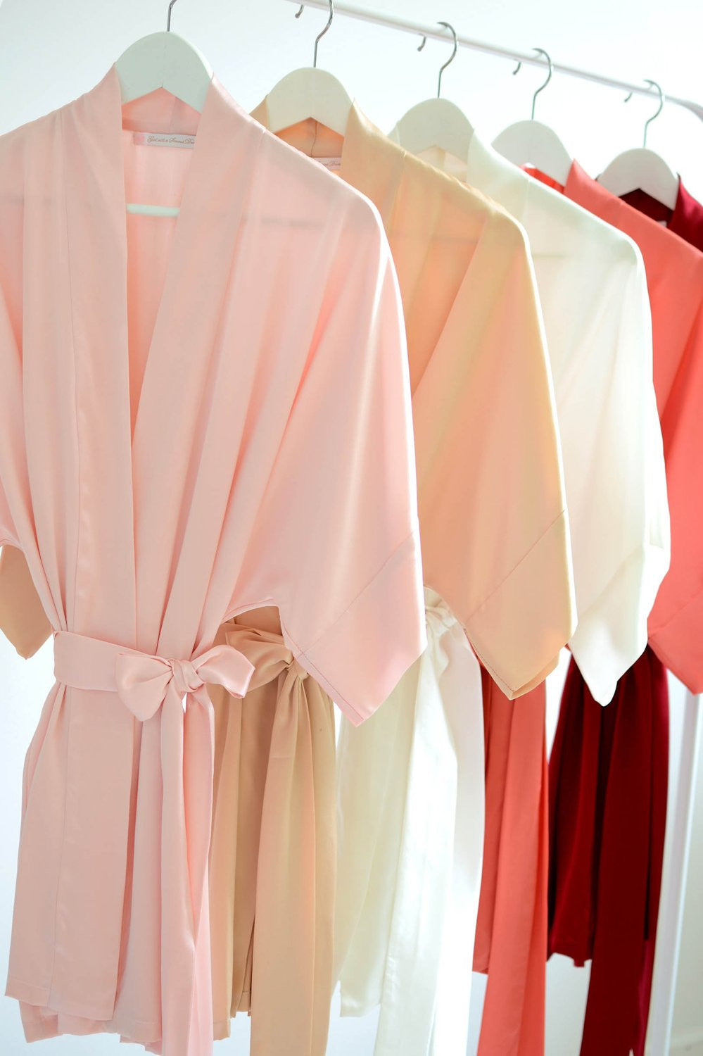 Samantha Bridal Silk Kimono Robe for Bridesmaids - Strawberries & Cream Colors - Perfect for Wedding Morning Prep, Bachelorette Parties & Photo Shoots