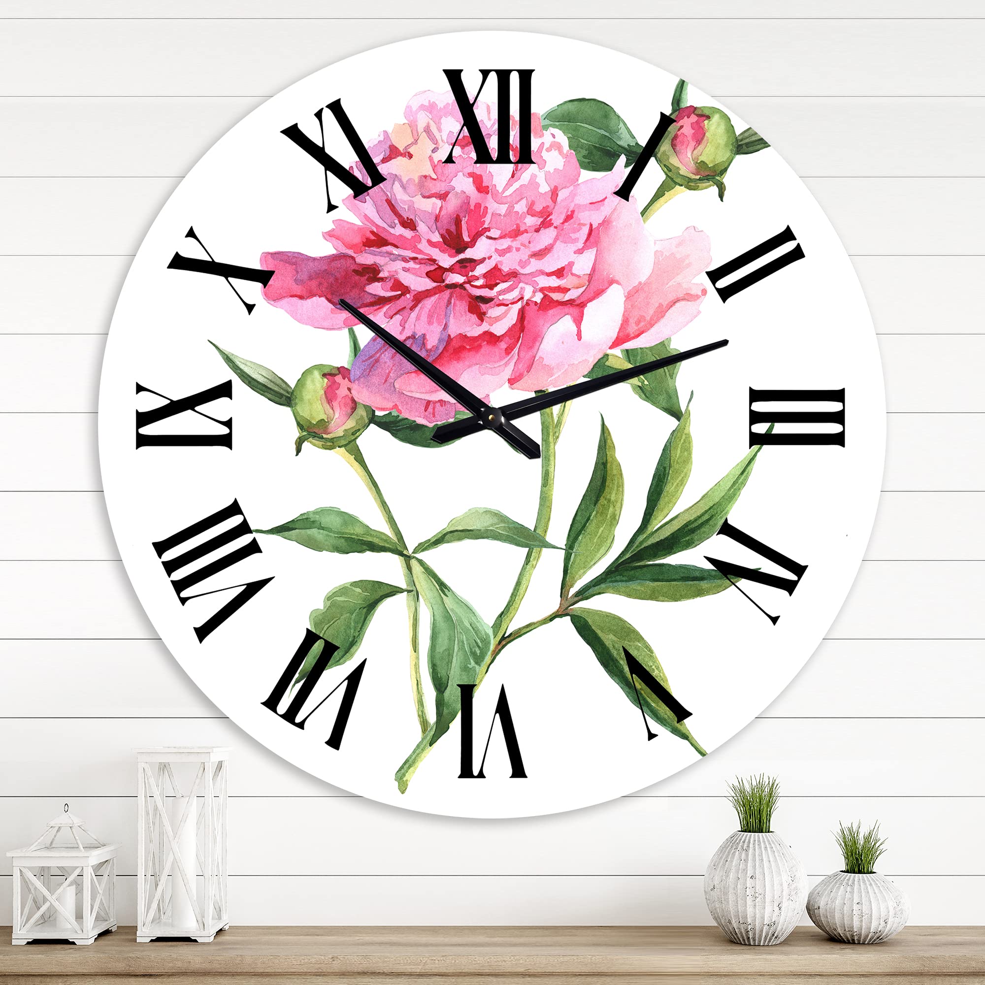 Vintage Pink Peonies Wall Clock - Large Floral Wall Decor for Kitchen, Living Room, Bedroom - Silent Non-Ticking Traditional Clock - Perfect Home & Office Decoration Gift