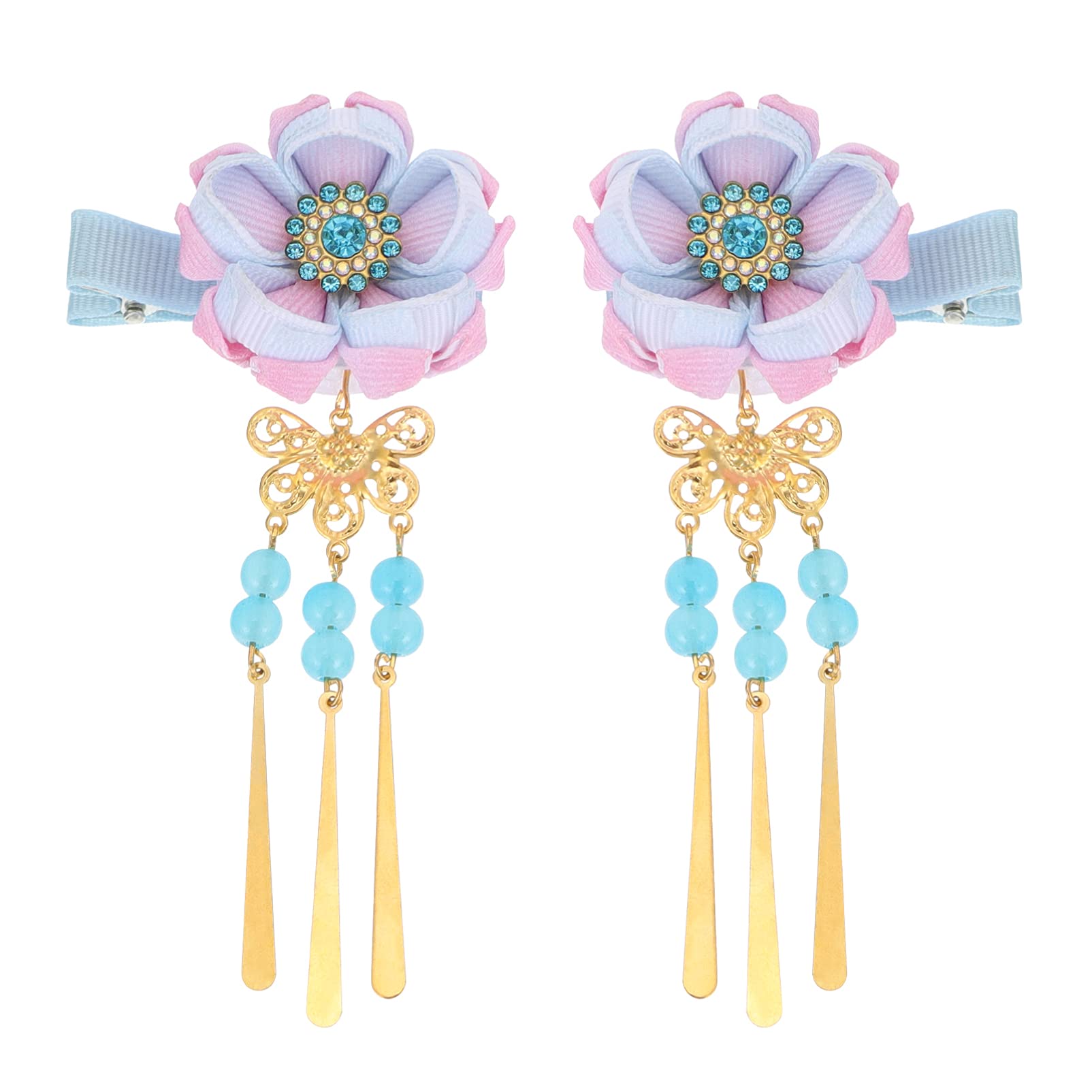 Uonlytech Vintage Japanese Style Hair Clips - 1 Pair Floral Crystal Barrettes for Girls, Retro Hair Accessories for Qipao & Kimono | Perfect for Asian Hair Care, Weddings, Tea Parties & Cultural Events