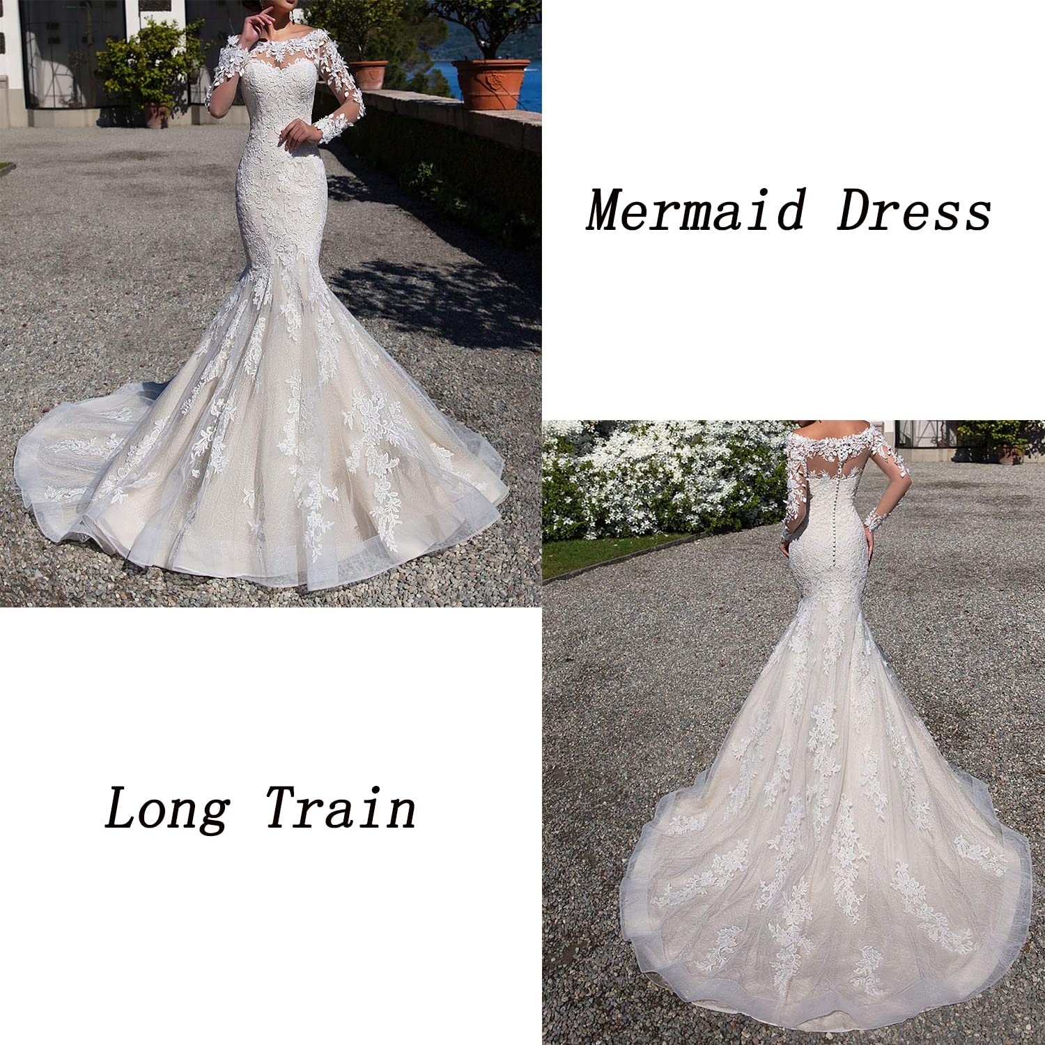 Elegant Long Sleeve Mermaid Wedding Dress with Lace Appliques - Perfect for Bridal Ceremony, Formal Events & Romantic Photoshoots