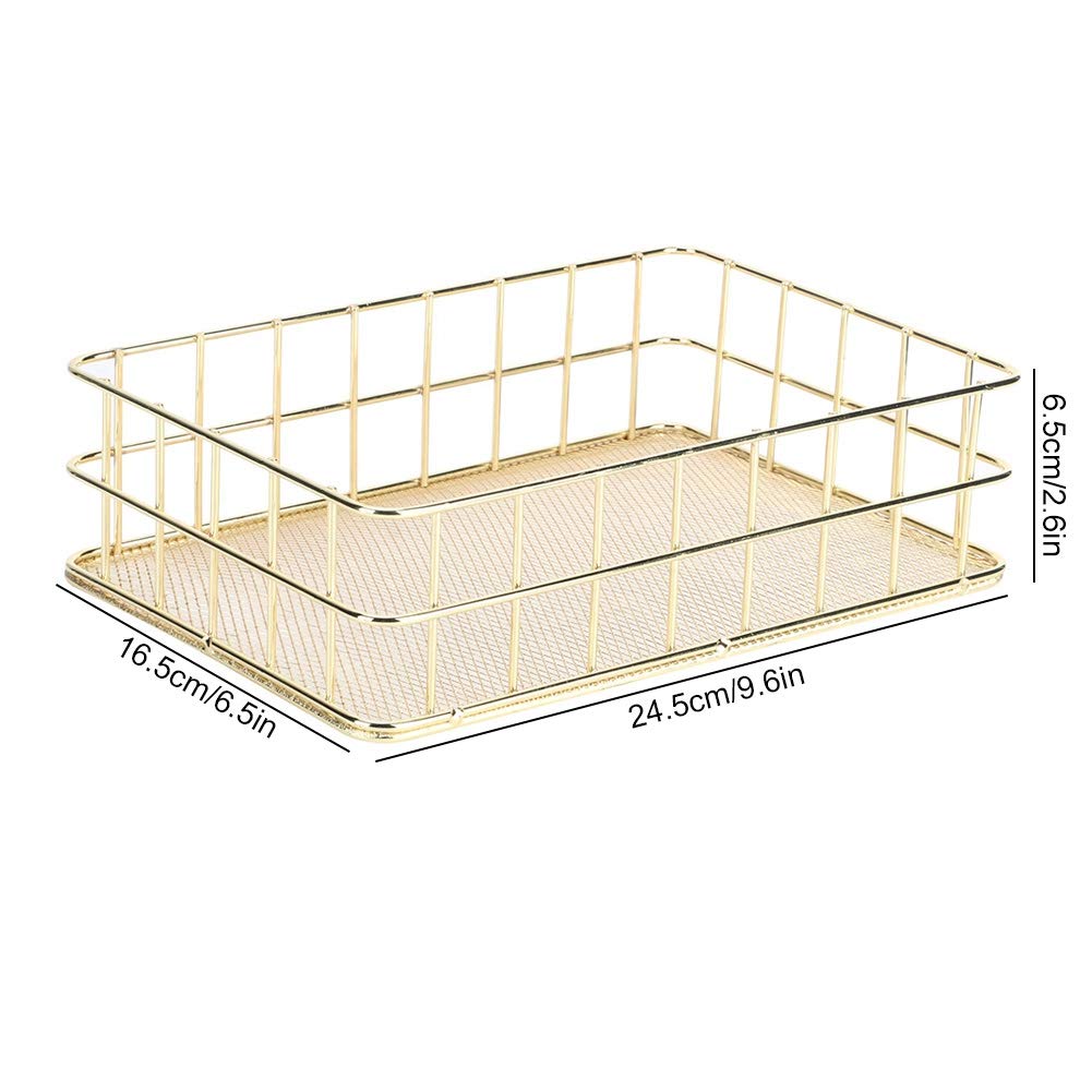 Golden Iron Storage Basket - Hollow Mesh Organizer for Home, Office & Bathroom Storage