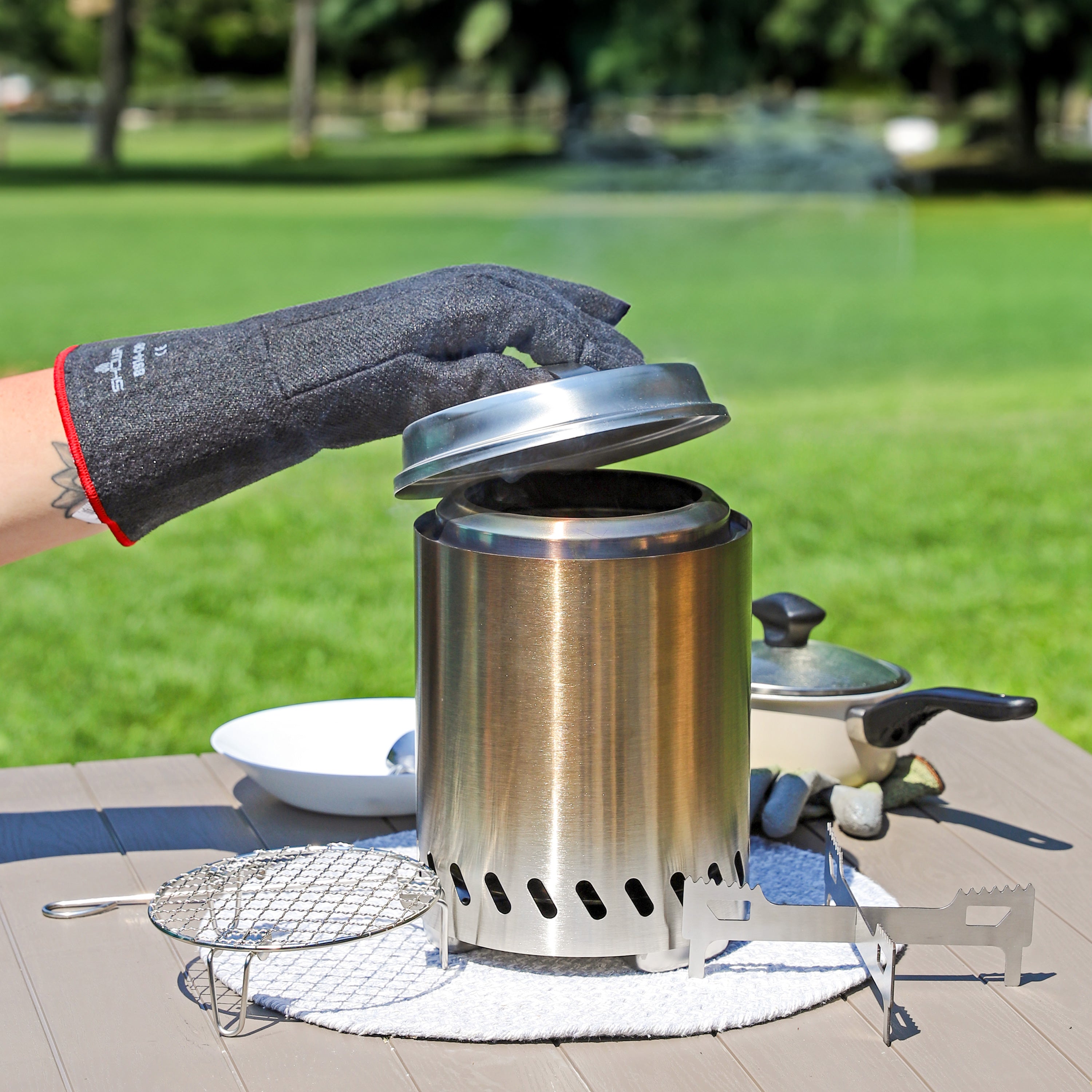 Sunnydaze 3-Piece Stainless Steel Smokeless Fire Pit Accessory Kit - Outdoor Camping, Backyard, Patio, and Garden Fire Pit Tools Set