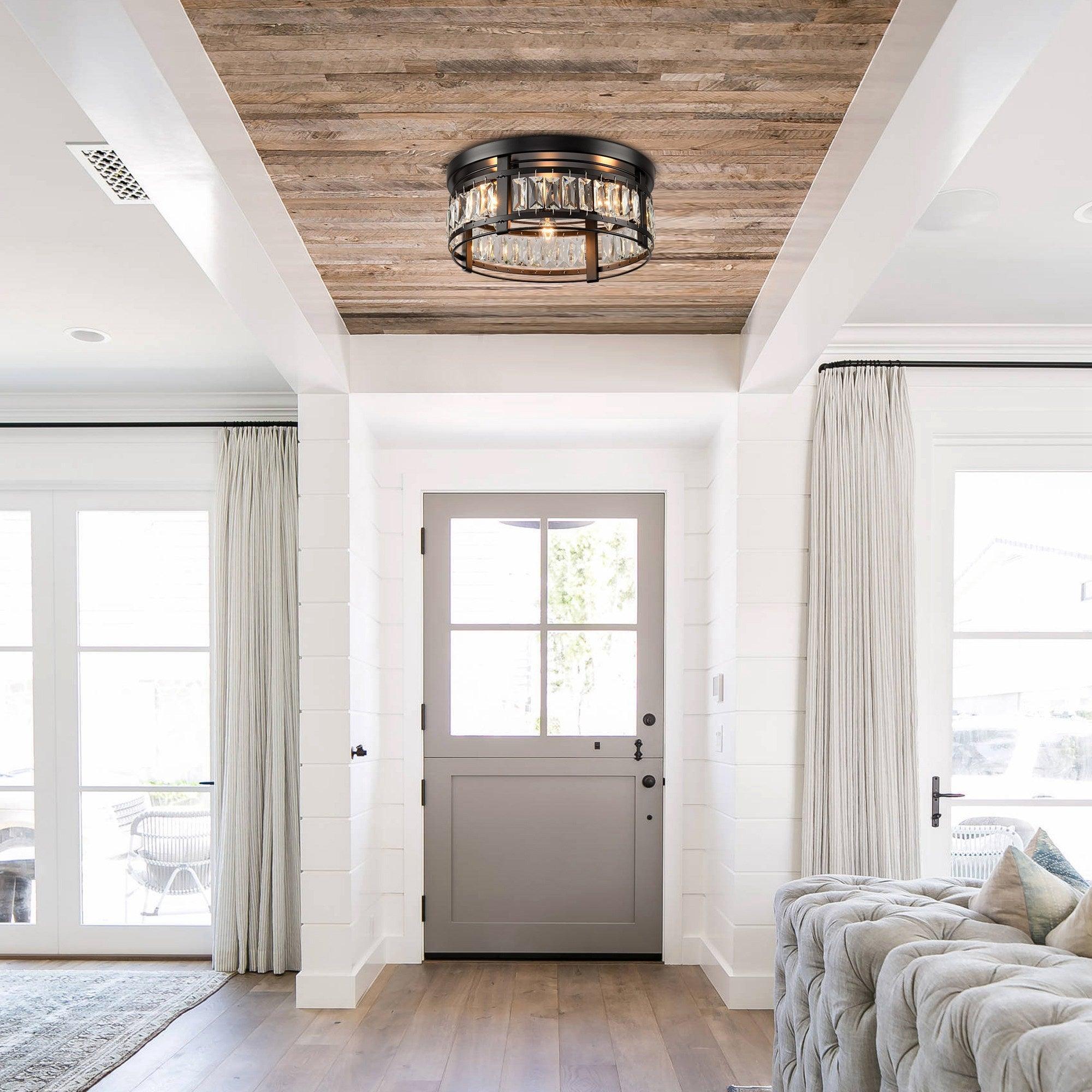 3-Light Modern Crystal Flush Mount Ceiling Fixture - Elegant Lighting for Bedroom, Living Room & Dining Room