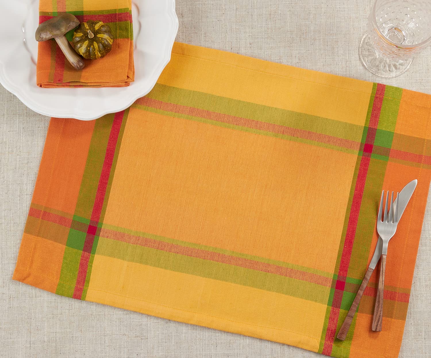 Fennco Styles Harvest Banded Border Design Cotton Placemats 14
