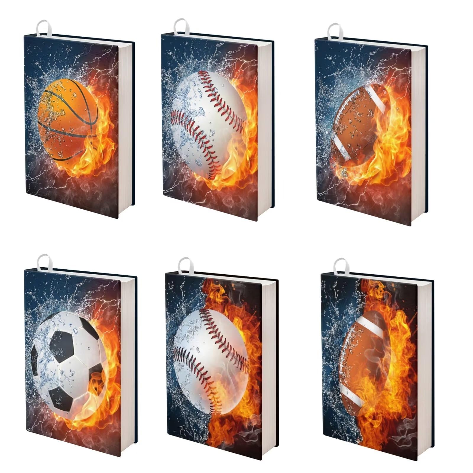 Rnyleeg 6-Pack Reusable Stretchable Book Covers - Jumbo Hardcover Textbook Protectors for School | Washable Sport-Themed Designs for Kids, Teens, Boys & Girls | Perfect for Back to School, Library Books & Notebook Protection