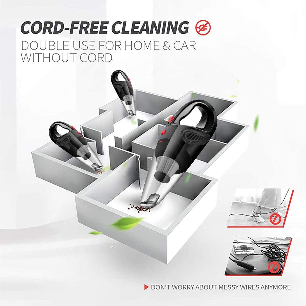 Cordless Handheld Car Vacuum Cleaner - Portable, Noise-Free & Powerful Suction with Quick Charge Technology | Ideal for Home, Car Interior & Pet Hair Cleaning | High Power Black Mini Vacuum