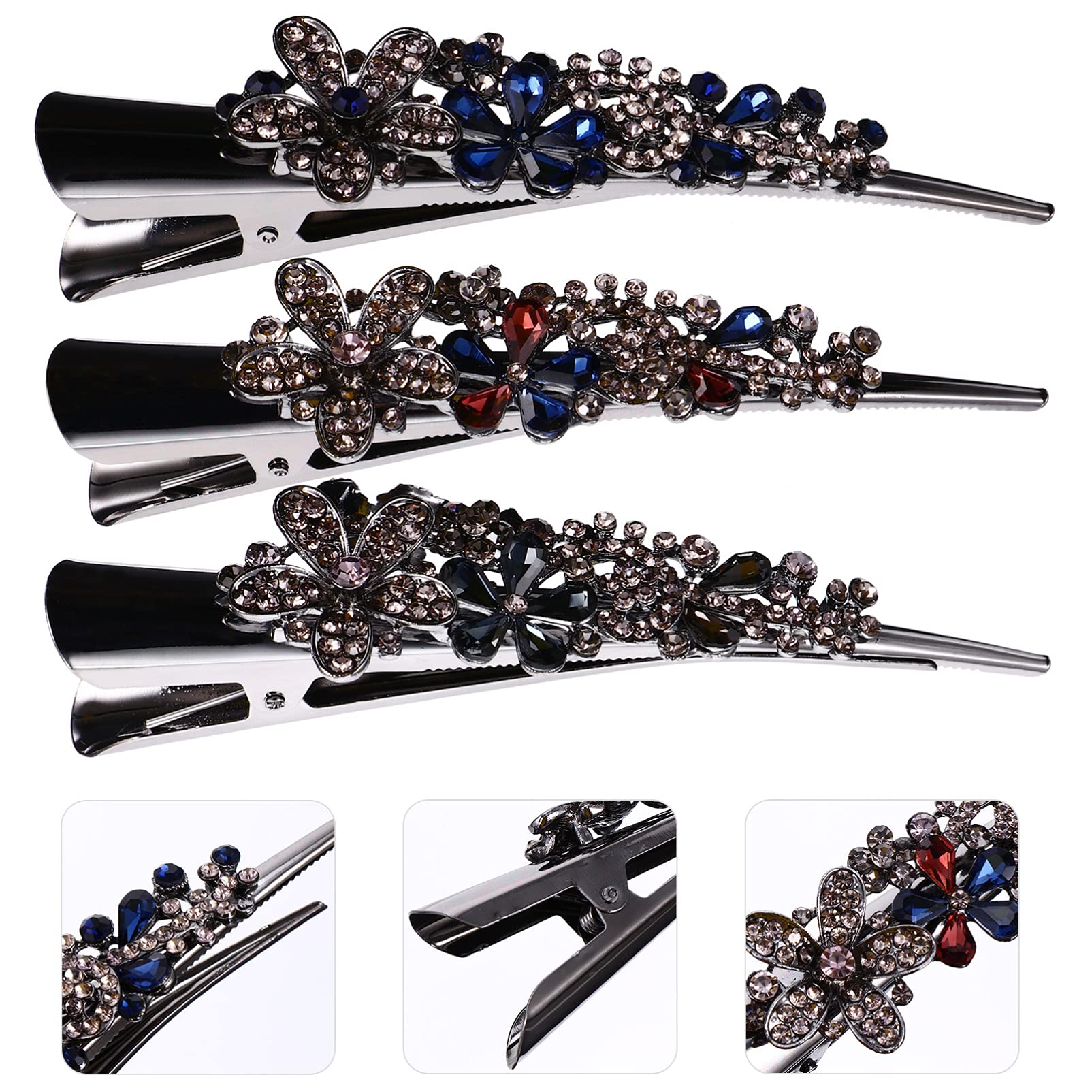 Lurrose 3pcs Metal Duckbill Hair Clips with Rhinestones - Alligator Hair Clips for Women, Hair Styling Accessories for Weddings, Parties & Everyday Use