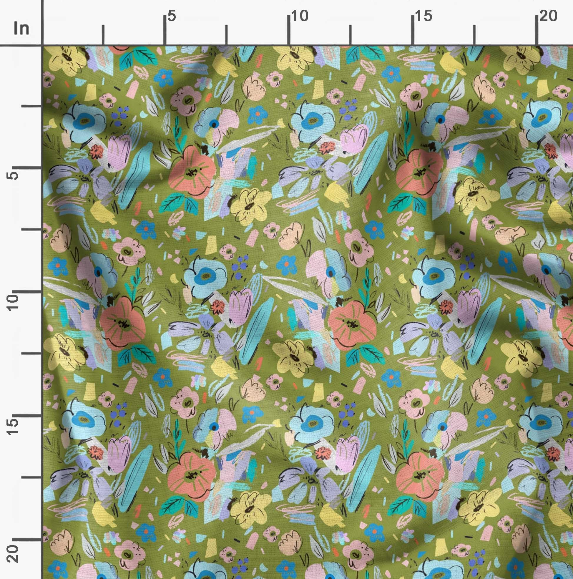 Soimoi Moss Green Georgette Fabric by The Yard - 42 Inch Wide - Artistic Leaf & Floral Printed Fabric for Dresses, Scarves & Home Decor - Elegant & Trendy DIY Sewing Projects