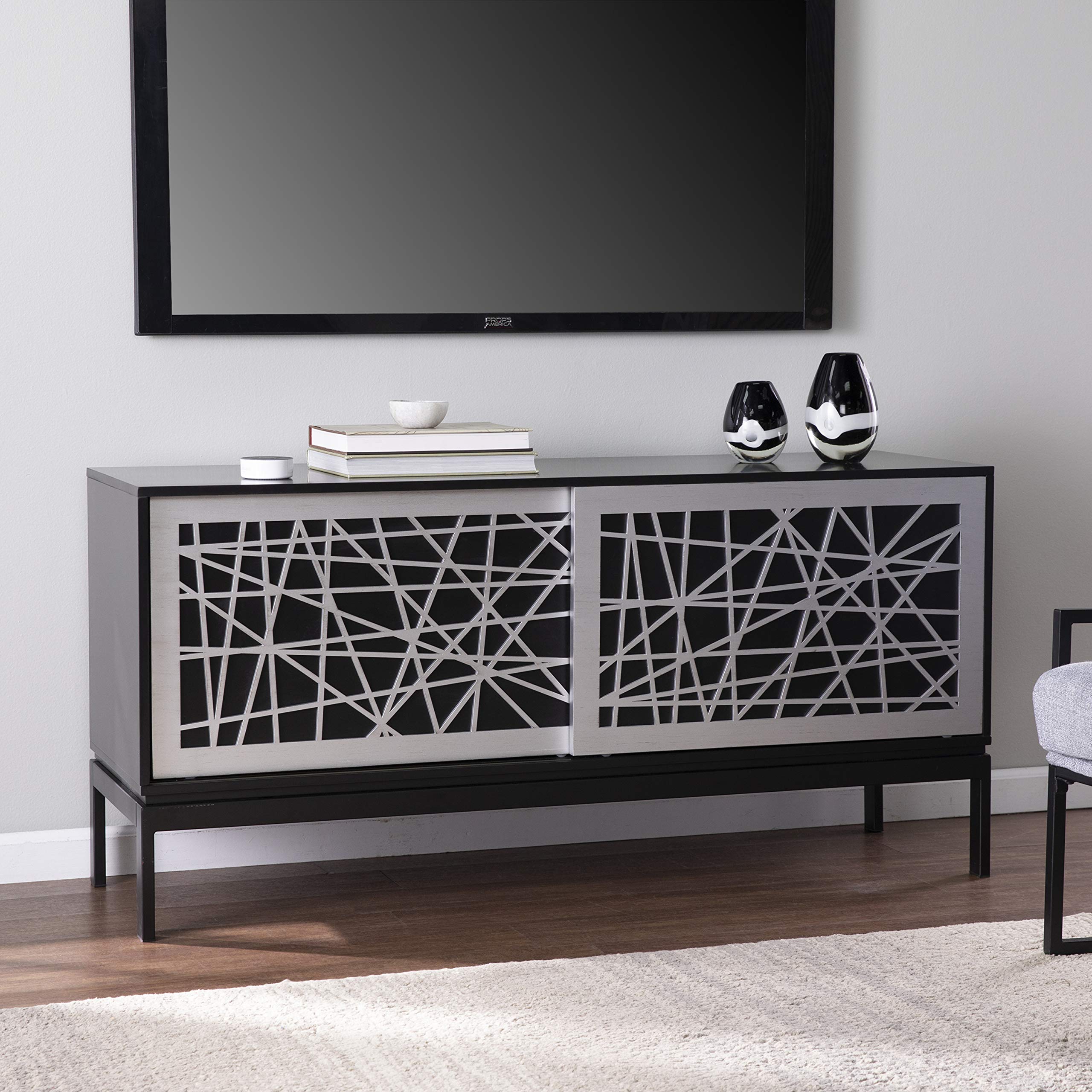 SEI Furniture Arminta Modern Media Cabinet - Black & Silver Finish for Living Room, Bedroom & Home Theater Storage