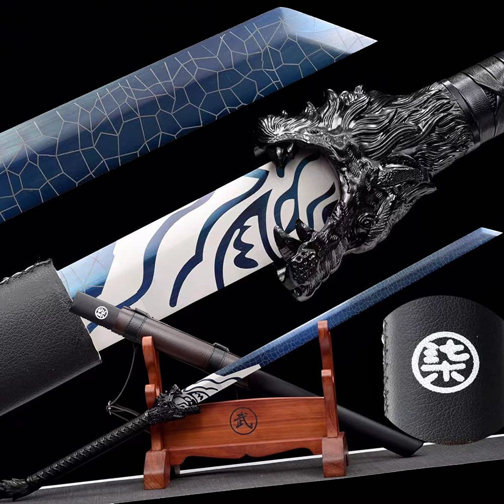 Assassin Five Six Seven Anime Replica Cosplay Katana - Shadow 柒 Japanese Samurai Sword with Blue Blade | Handmade 9260 Spring Steel | Perfect for Cosplay, Collectors & Martial Arts Training (#6)